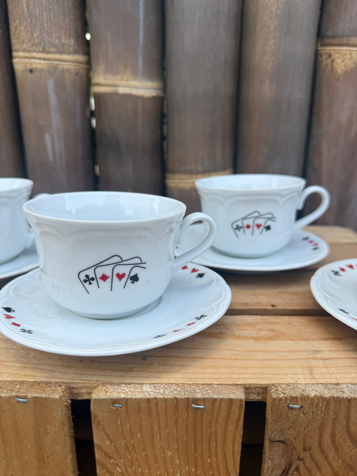 Set 4 vintage Porvasal kop en schotels speelkaarten