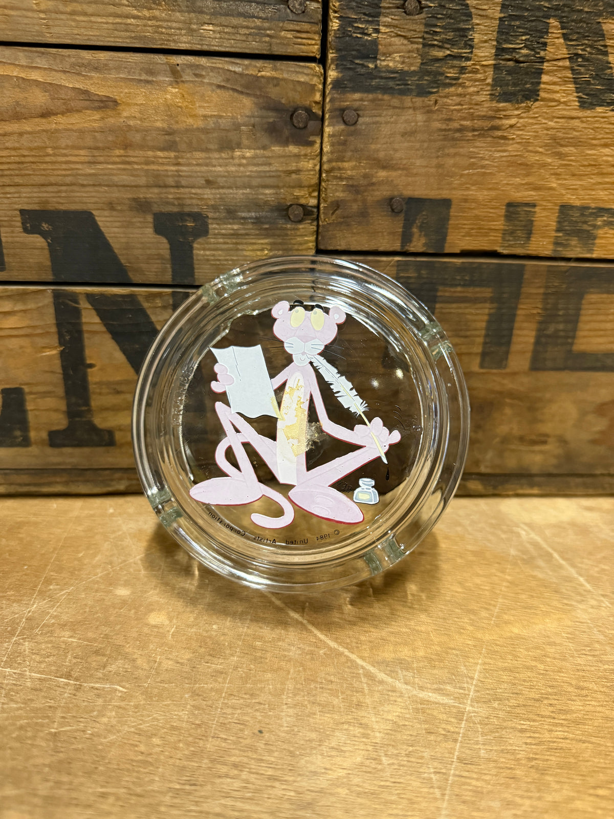 Vintage Pink Panther BEX glazen reclameasbak