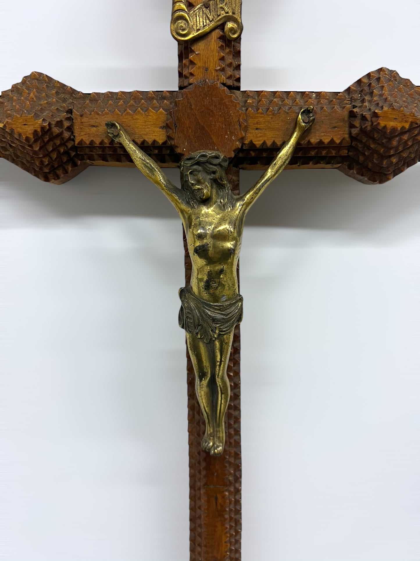 Antique Jesus Christ Tramp Art Crucifix