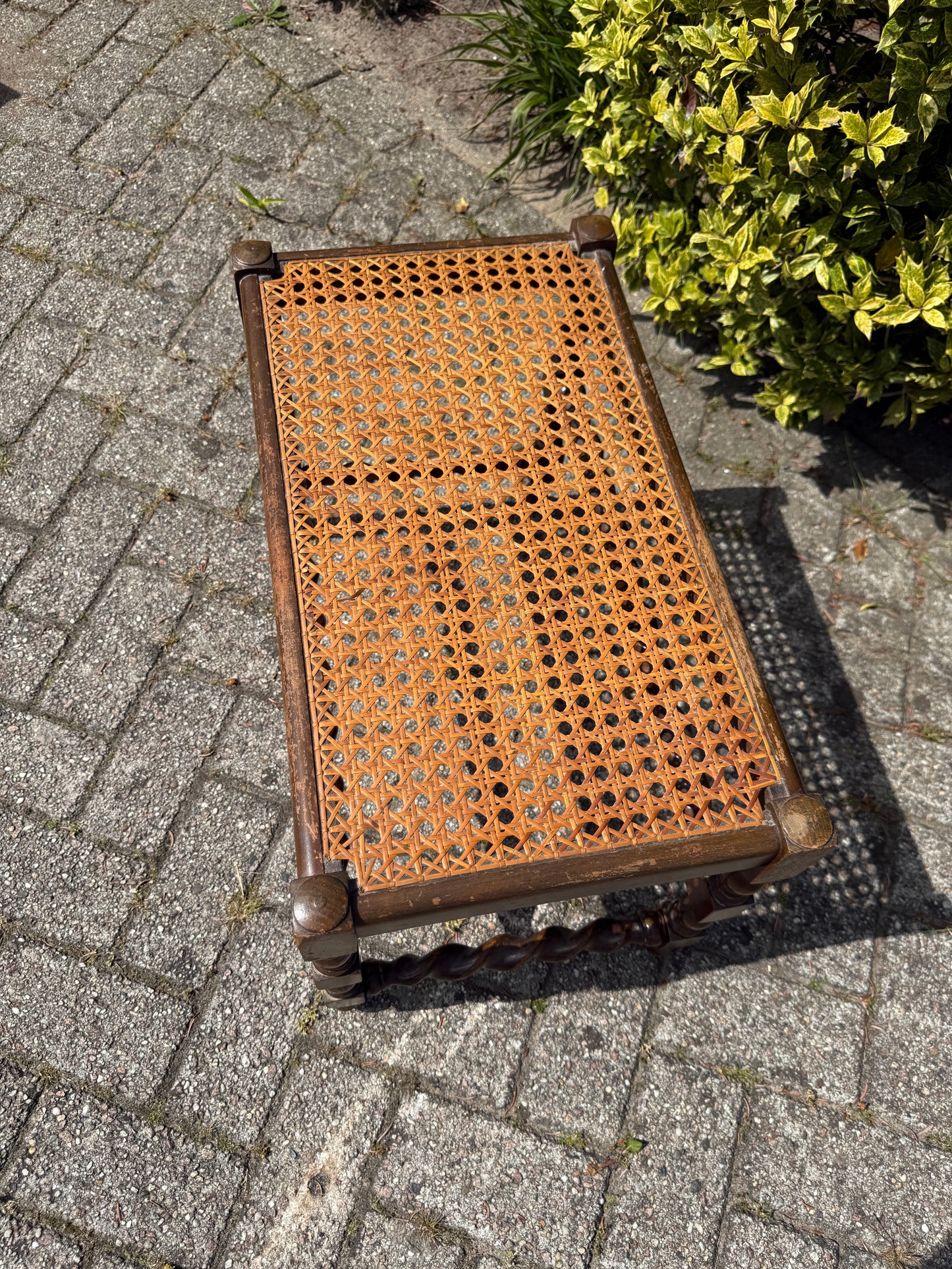 Vintage Houten Krukje met Webbing Zitting