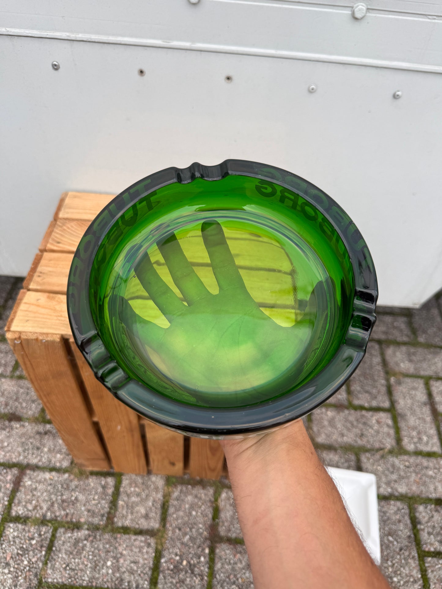 XXL Tuborg reclame asbak zwaar groen glas