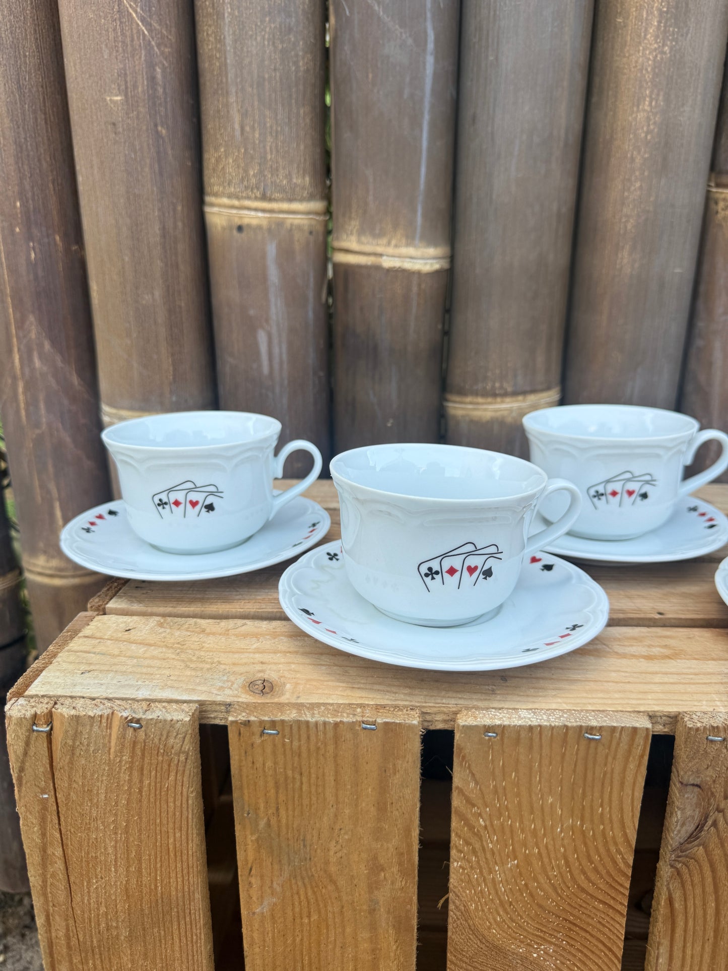 Set 4 vintage Porvasal kop en schotels speelkaarten