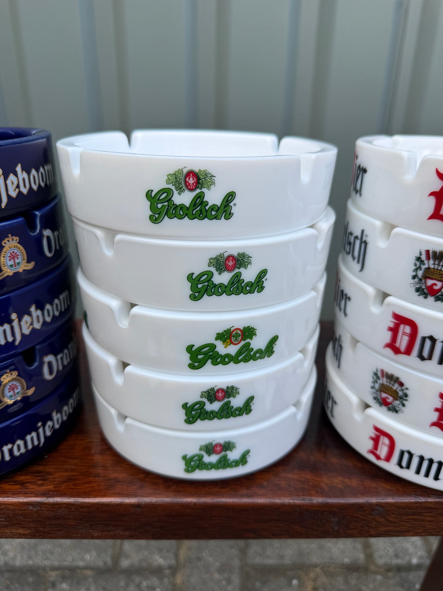 Reclame asbakken biermerken: Oranjeboom, Grolsch en Dommelsch
