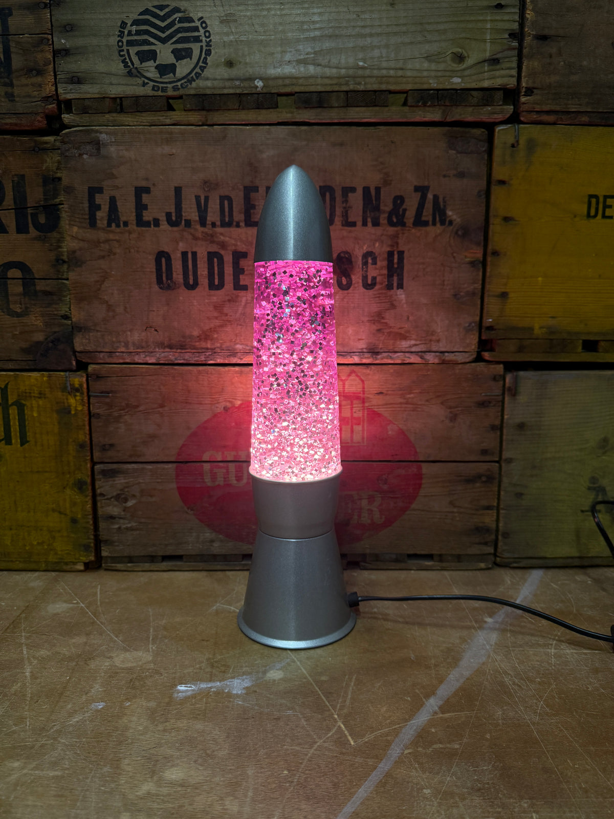 Vintage lava glitterlamp roze en paars