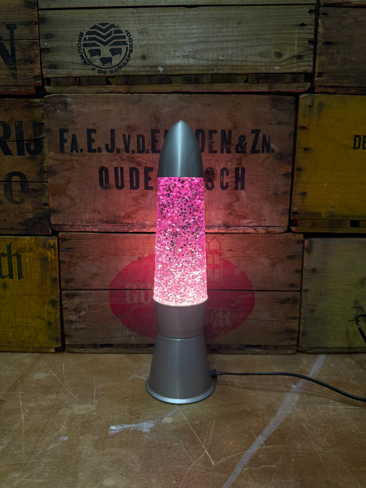 Vintage lava glitterlamp roze en paars