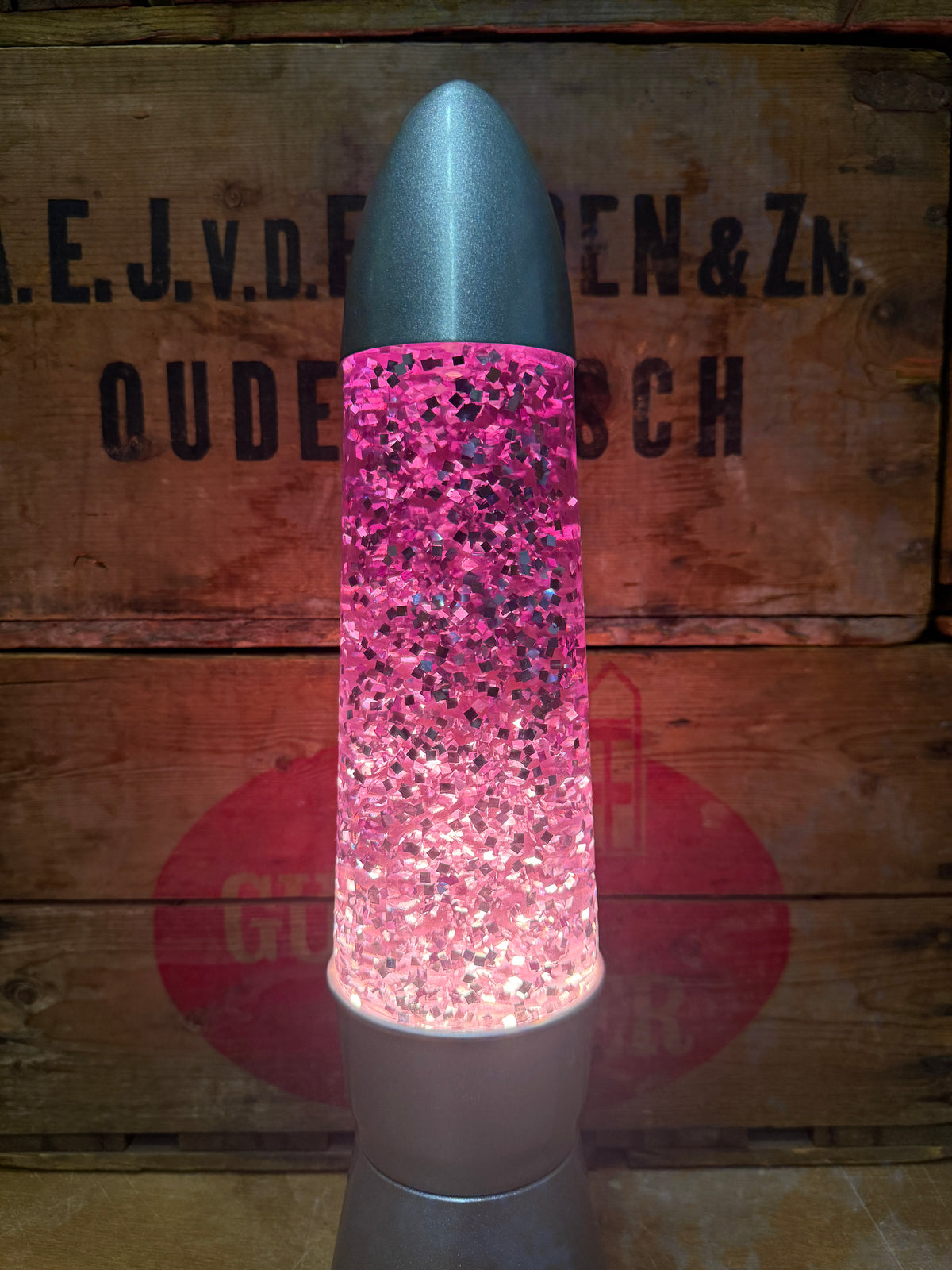 Vintage lava glitterlamp roze en paars