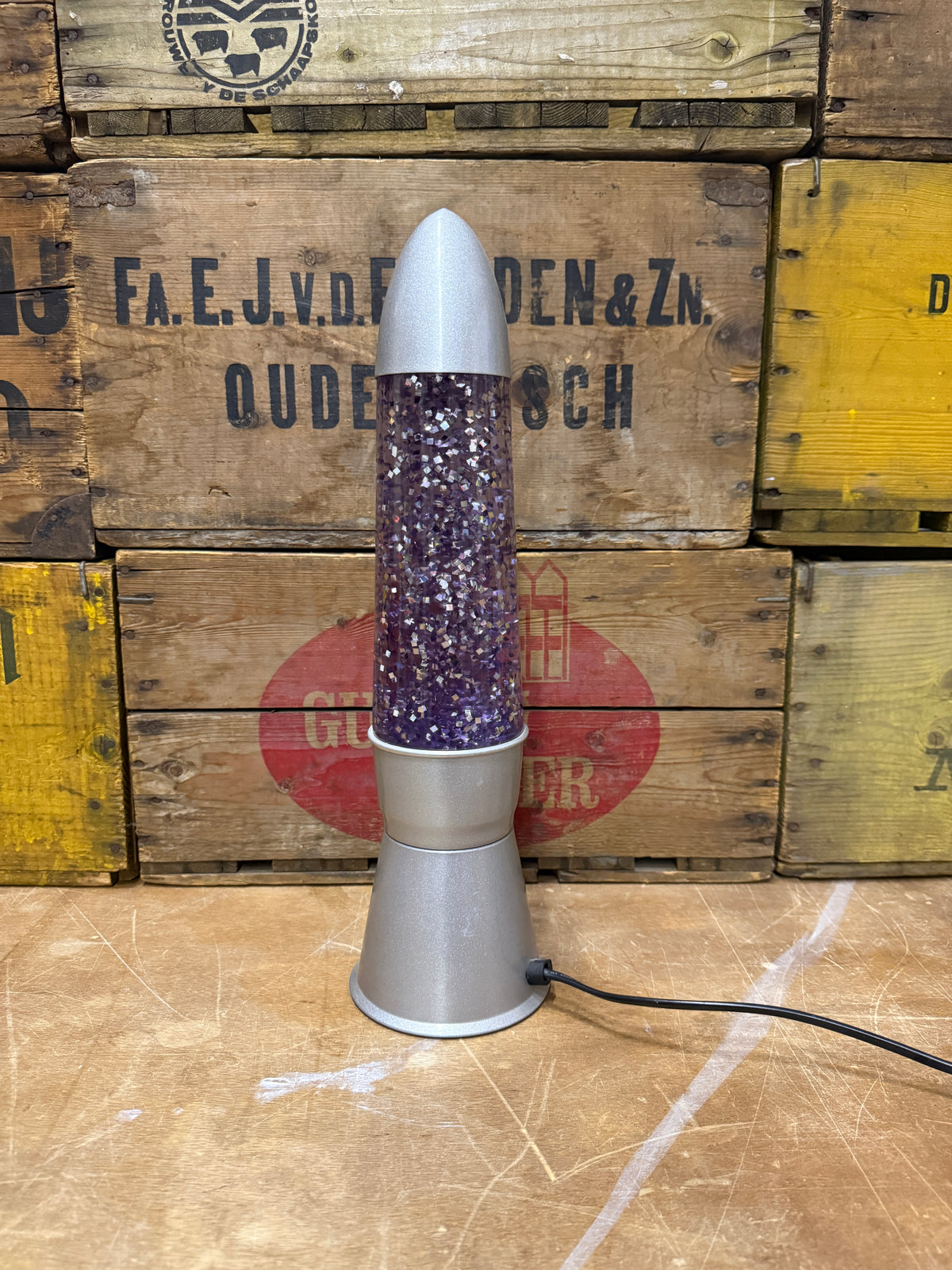 Vintage lava glitterlamp roze en paars