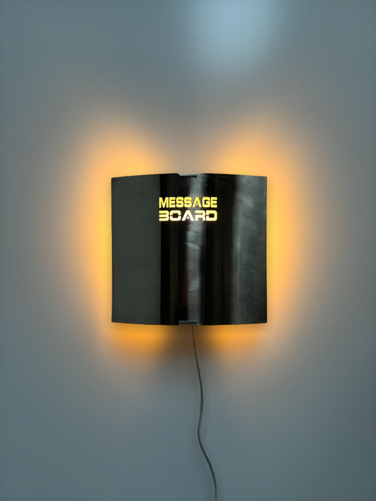 Vintage Wall Lamp Message Board, Massive Belgium Design Light, Space Age Magnetic Bulletin Board, Mid Century Office Wall Decor