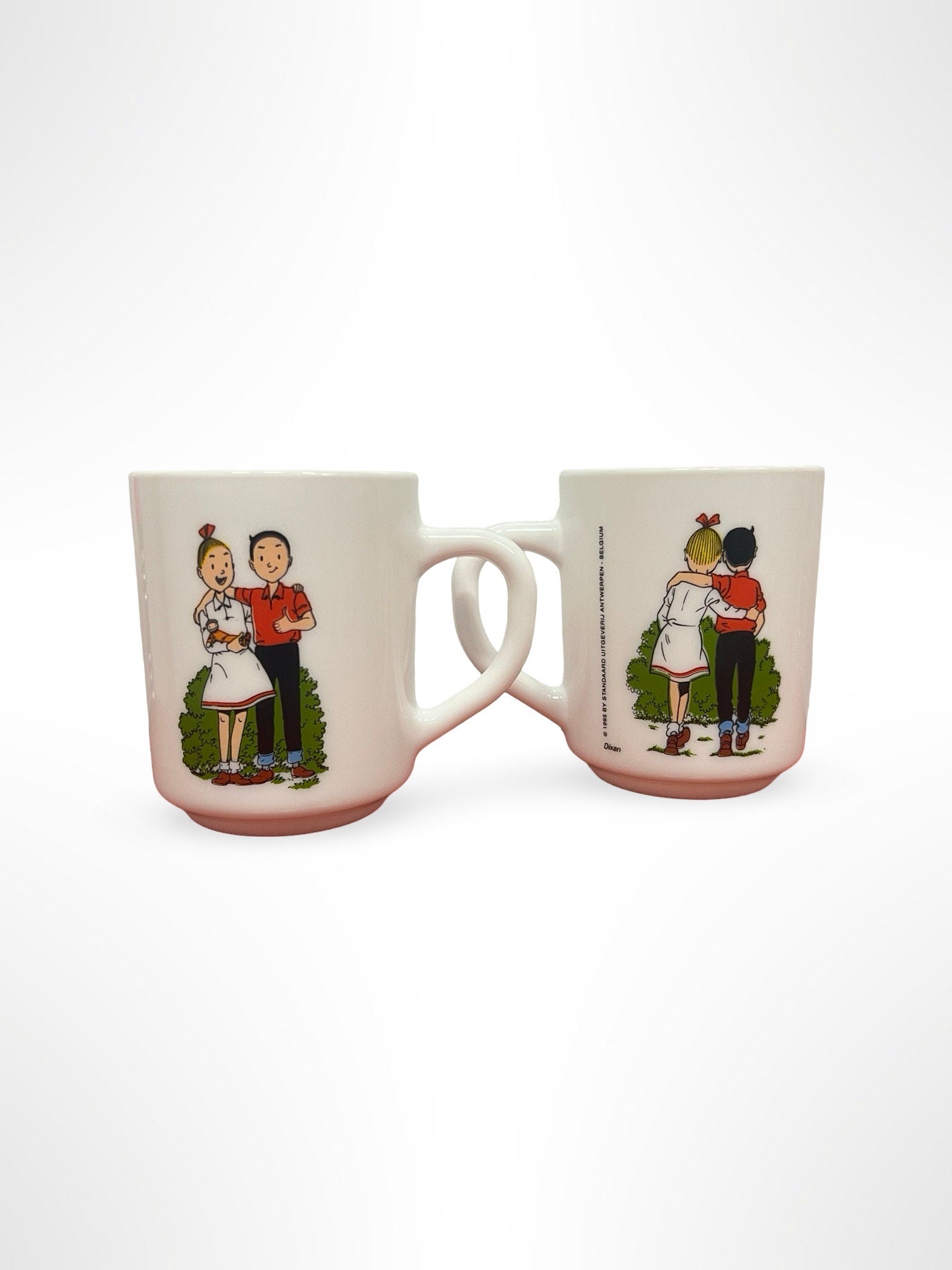 2 Suske & Wiske Mugs, Vintage Arcopal France 1995, Opal Glass Coffee Tea Milk Cups, Belgian Comic Collectible Drinkware, Gift Idea