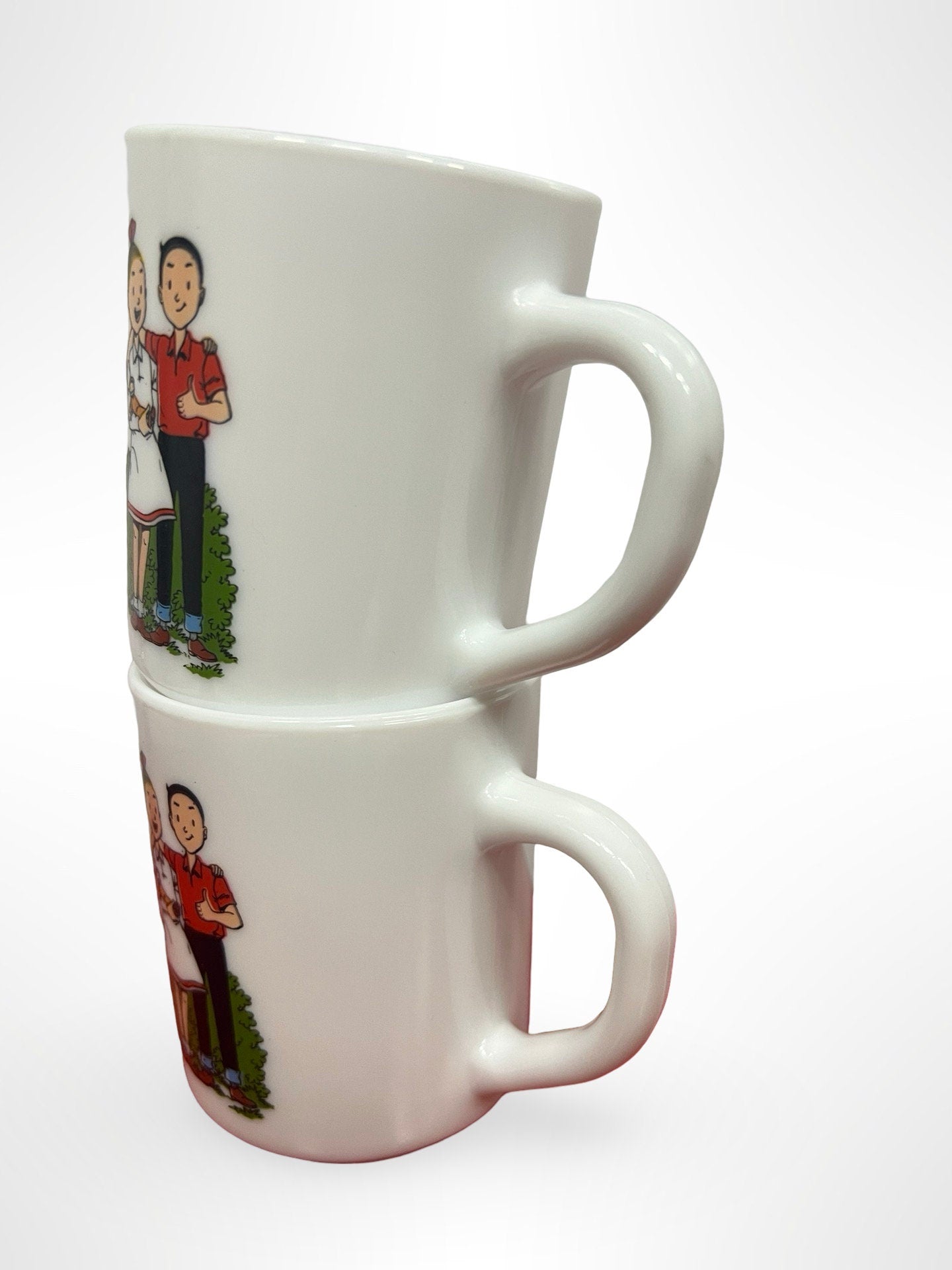 2 Suske & Wiske Mugs, Vintage Arcopal France 1995, Opal Glass Coffee Tea Milk Cups, Belgian Comic Collectible Drinkware, Gift Idea