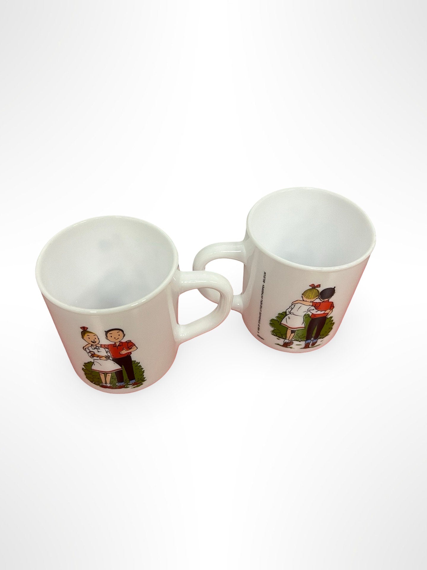 2 Suske & Wiske Mugs, Vintage Arcopal France 1995, Opal Glass Coffee Tea Milk Cups, Belgian Comic Collectible Drinkware, Gift Idea
