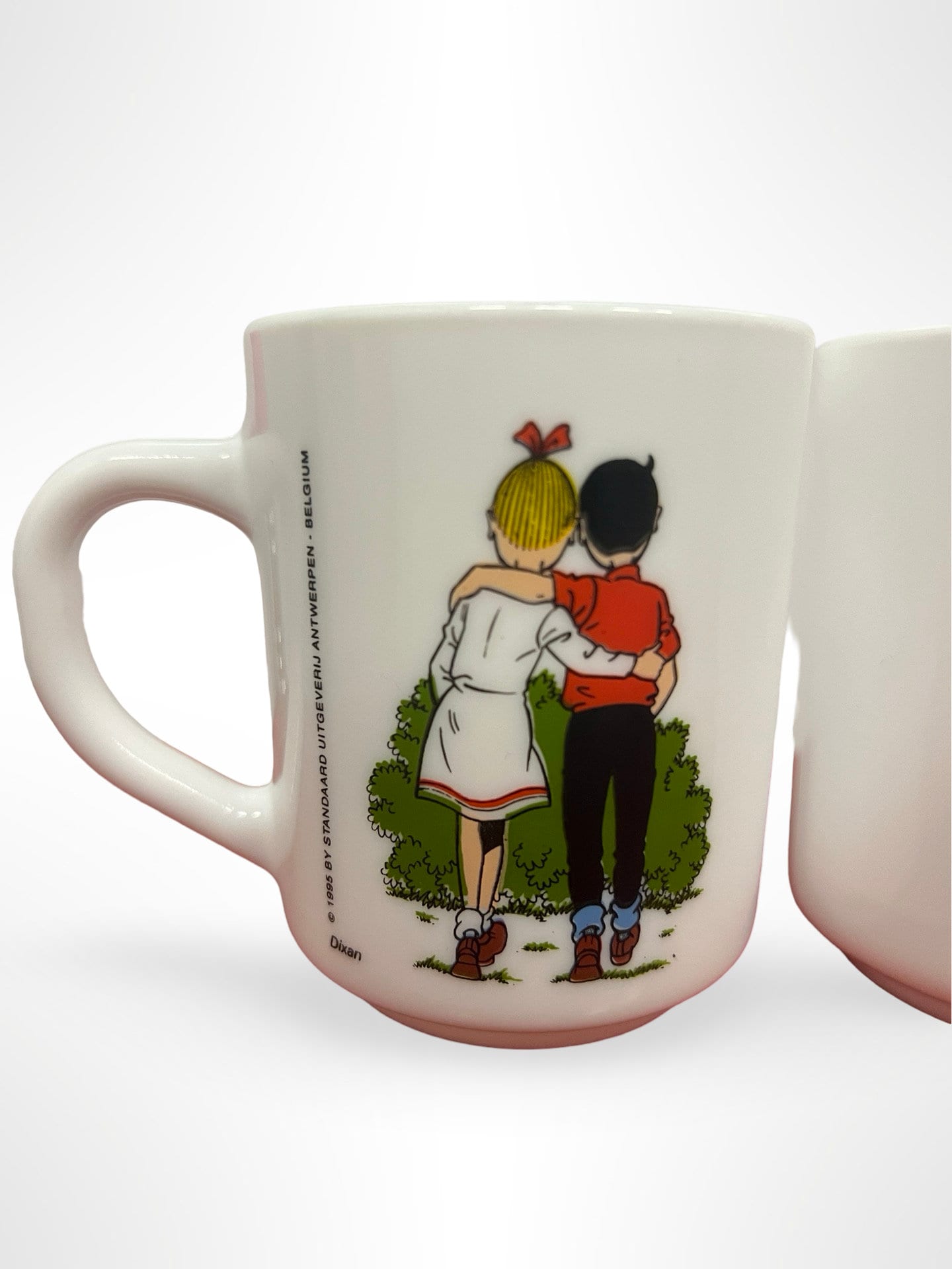 2 Suske & Wiske Mugs, Vintage Arcopal France 1995, Opal Glass Coffee Tea Milk Cups, Belgian Comic Collectible Drinkware, Gift Idea