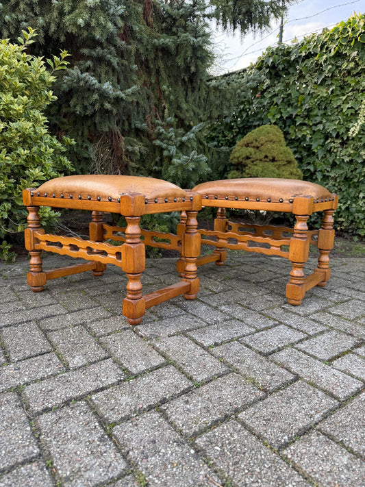Vintage Wooden Leather Stool