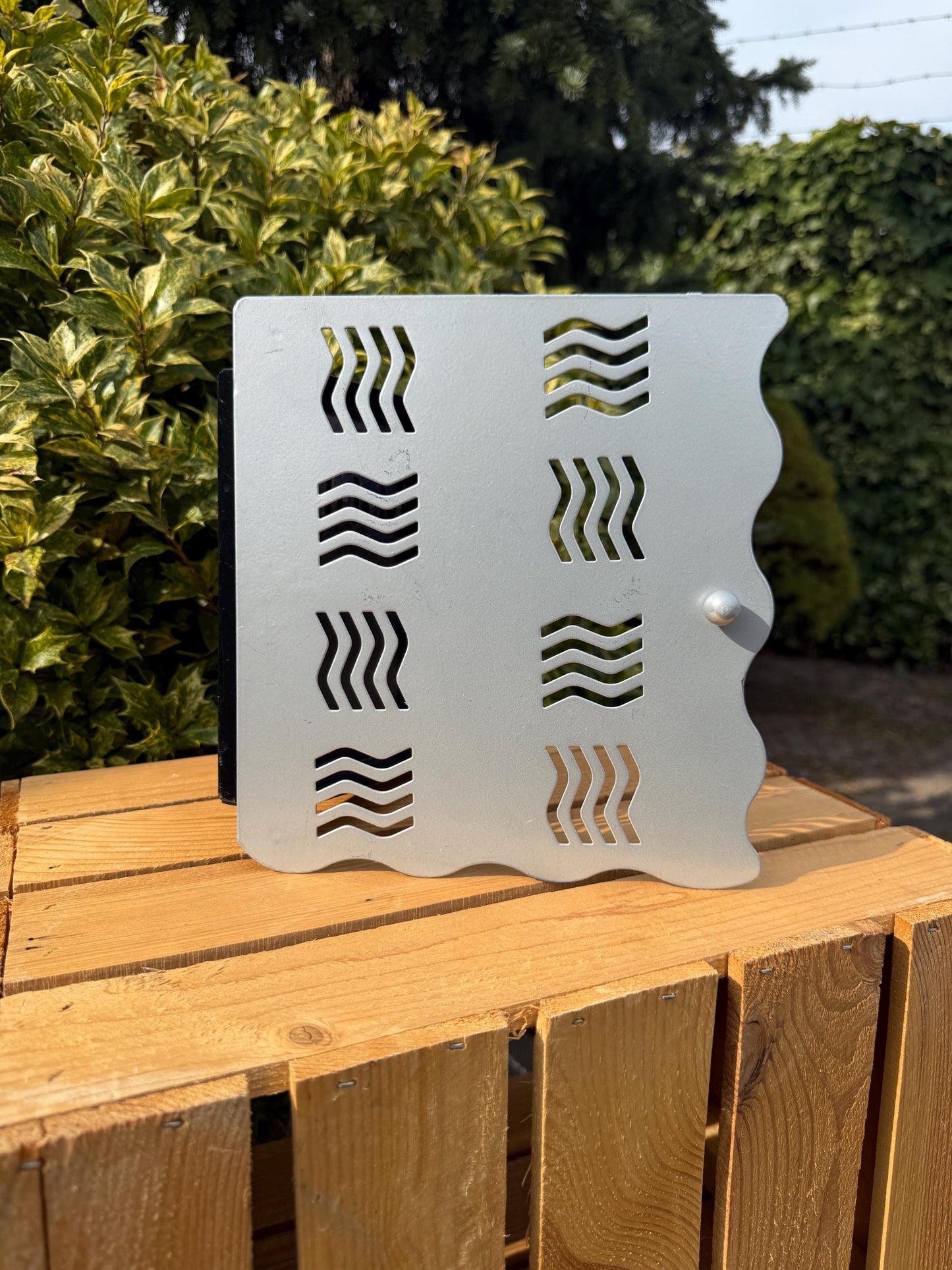 Postmodern Keys Cabinet, Vintage Wall Cabinet, Grey Metal Design, Wavy Pattern, Unique Interior Gift Idea, Nineties Space Age