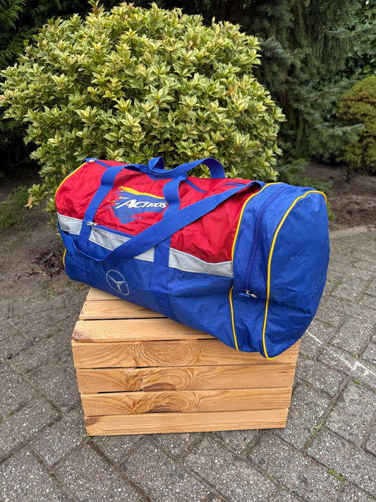 Vintage Mercedes-Benz Actros Bag, 1990s Duffel, Red Blue Yellow Gym Bag, Rare Collectible, Trucking Gift, Racing Travel Holdall