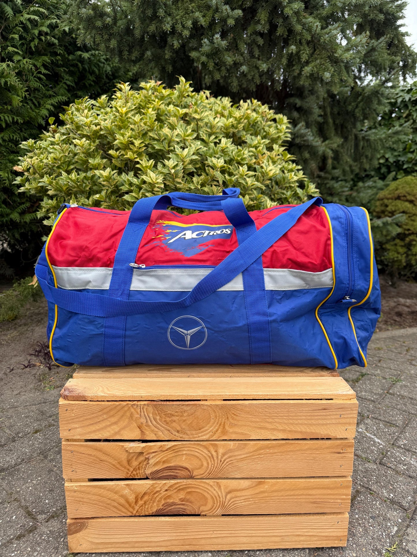Vintage Mercedes-Benz Actros Bag, 1990s Duffel, Red Blue Yellow Gym Bag, Rare Collectible, Trucking Gift, Racing Travel Holdall