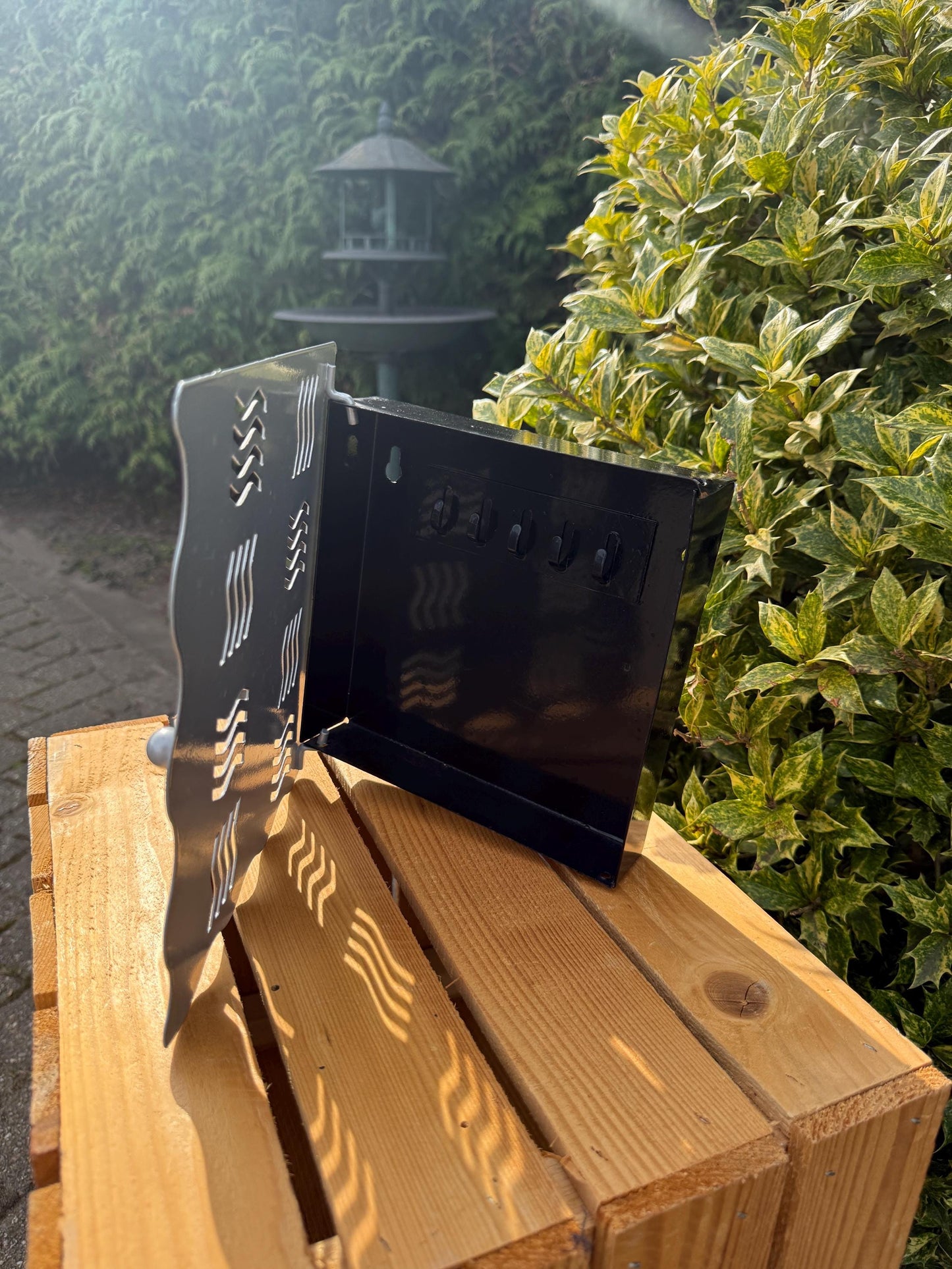 Postmodern Keys Cabinet, Vintage Wall Cabinet, Grey Metal Design, Wavy Pattern, Unique Interior Gift Idea, Nineties Space Age