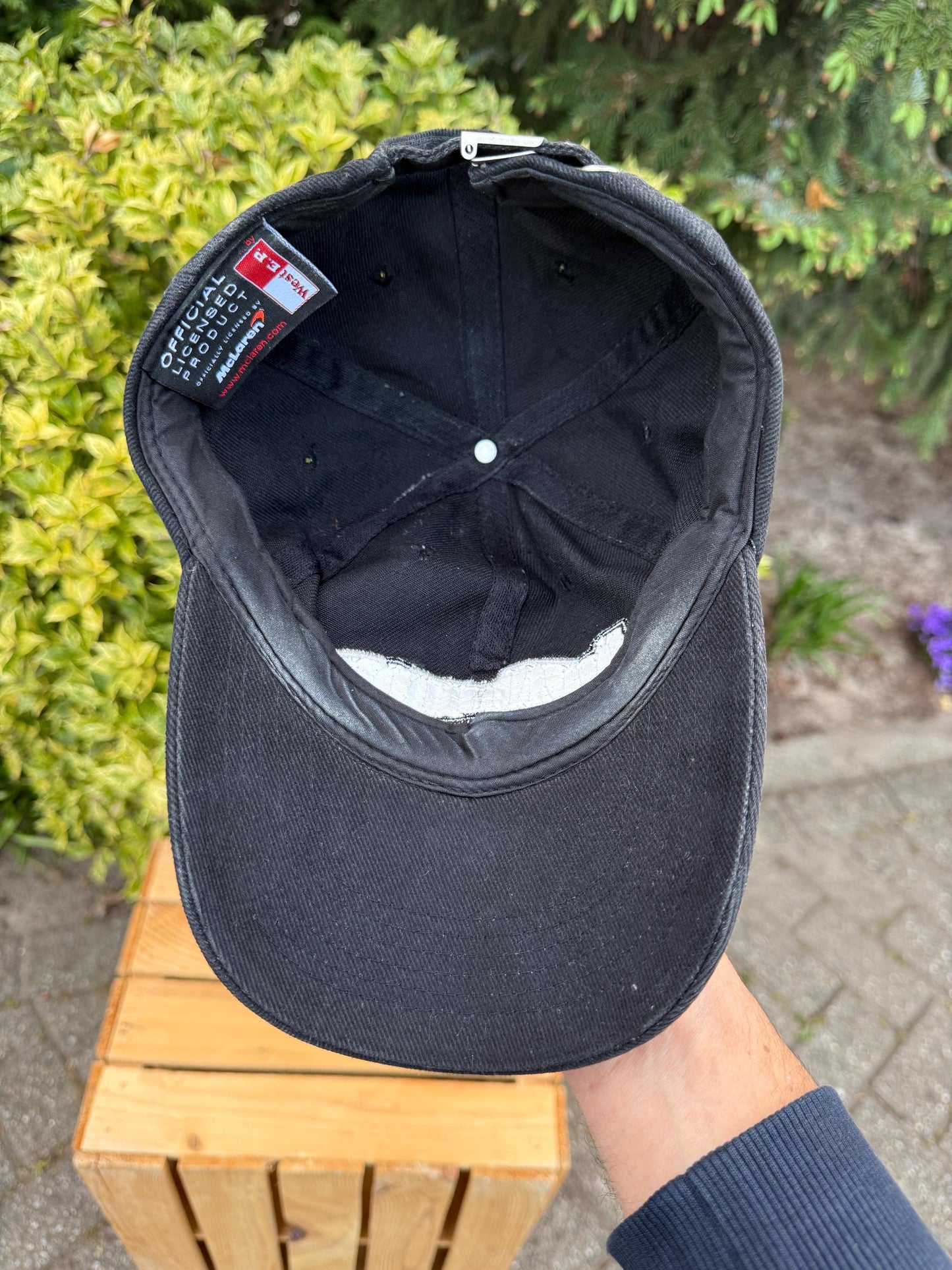 Vintage McLaren Mercedes F1  Cap, Black Racing Hat with West Sponsor & Car, Formula 1 Team Gear, Adjustable Fit