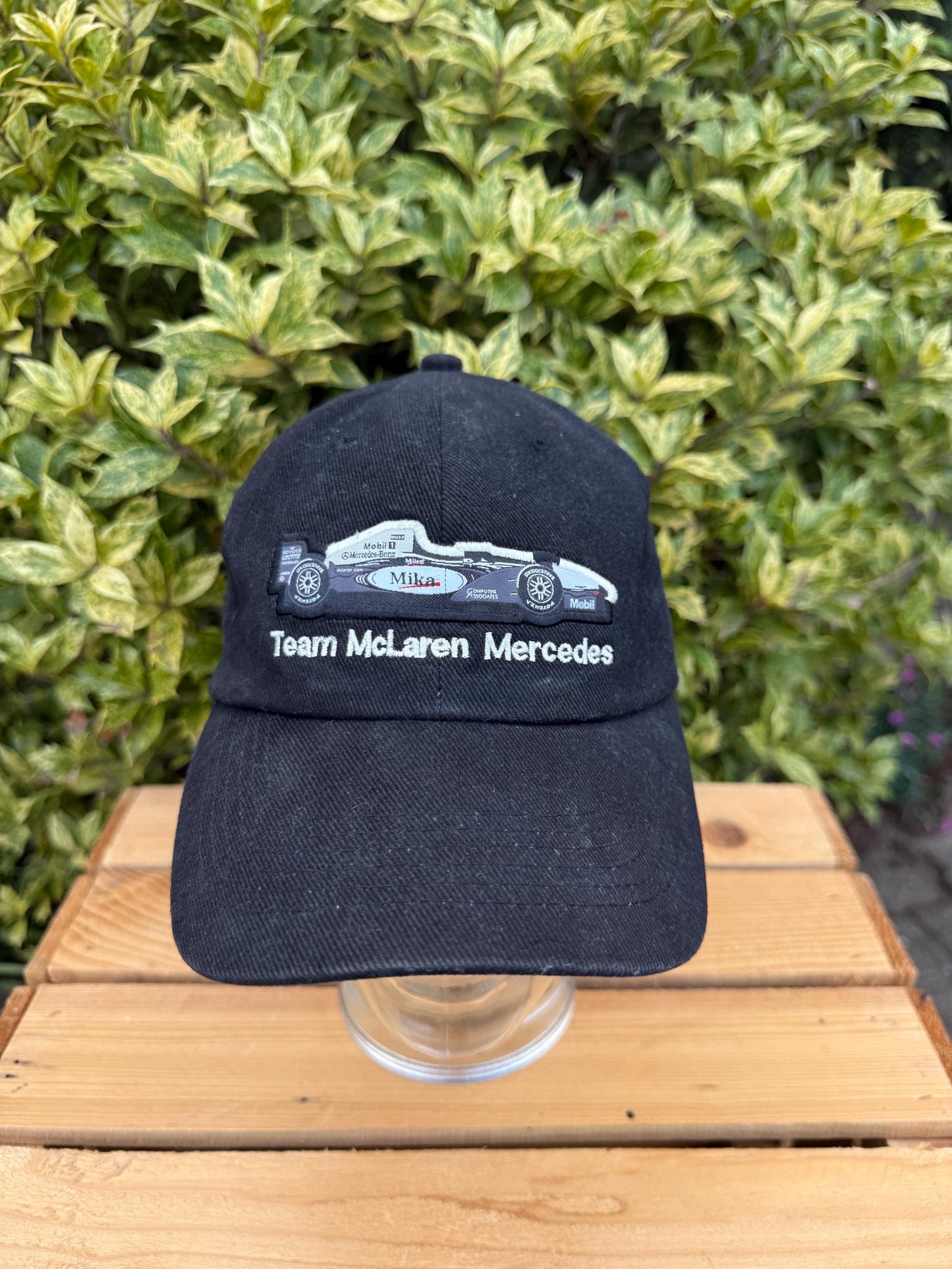 Vintage McLaren Mercedes F1  Cap, Black Racing Hat with West Sponsor & Car, Formula 1 Team Gear, Adjustable Fit