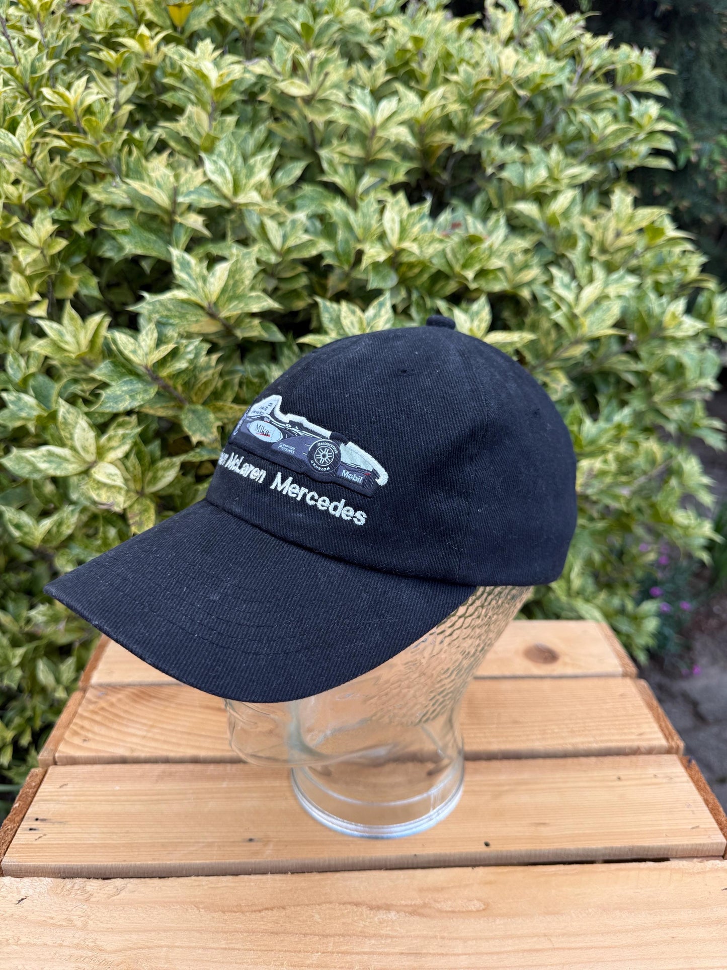 Vintage McLaren Mercedes F1  Cap, Black Racing Hat with West Sponsor & Car, Formula 1 Team Gear, Adjustable Fit