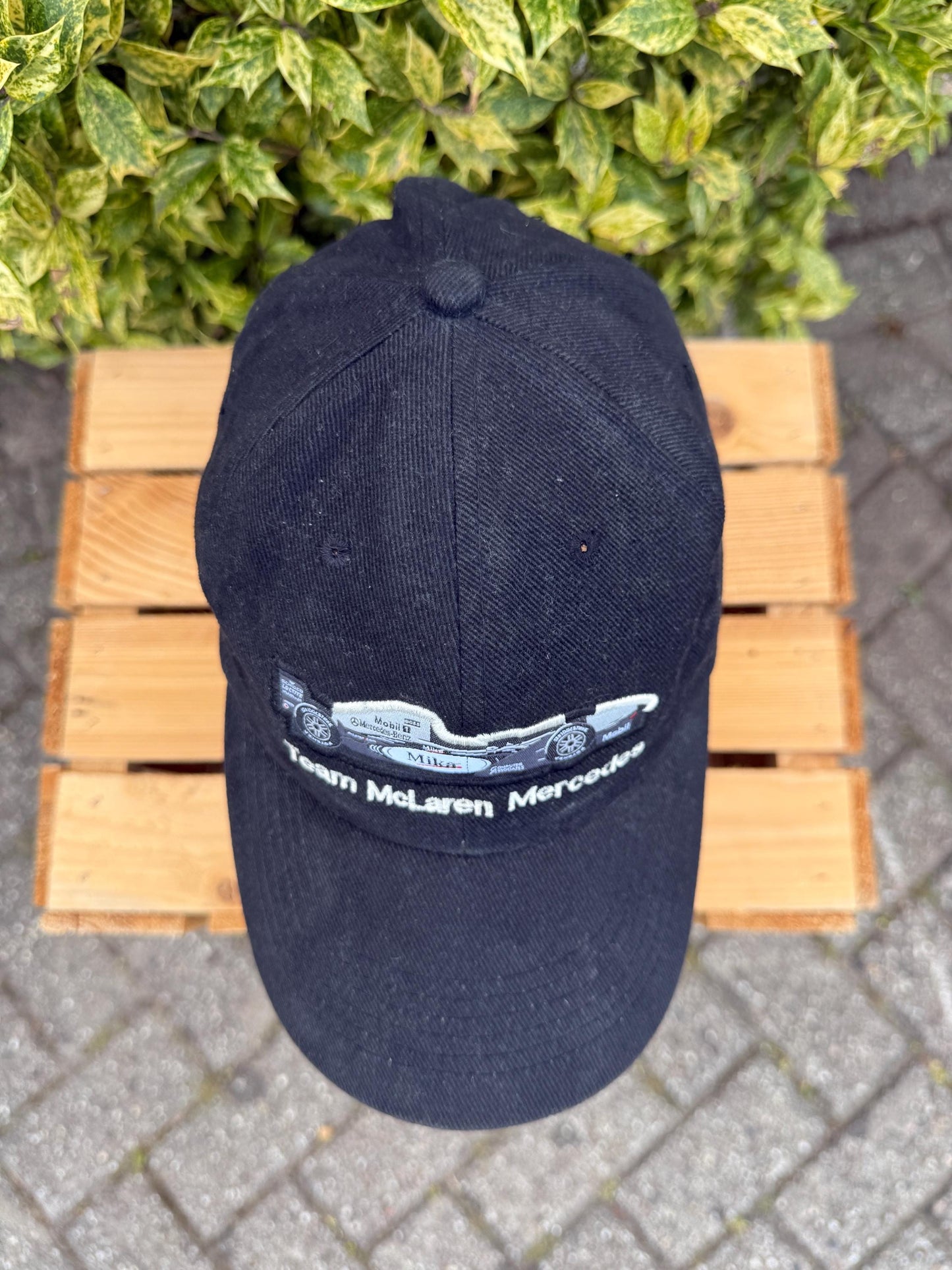 Vintage McLaren Mercedes F1  Cap, Black Racing Hat with West Sponsor & Car, Formula 1 Team Gear, Adjustable Fit