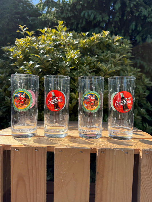 Set of 4 Coca-Cola Christmas Glasses, Vintage Santa Drinkware, Always Coca Cola Holiday Cups, 90s Coke Collectibles, Retro Xmas Decor