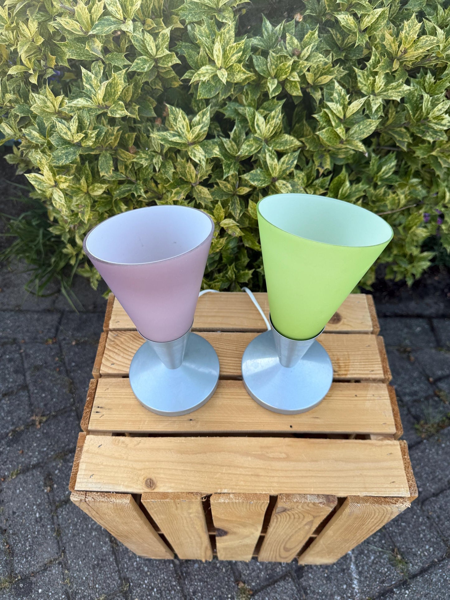 Vintage Ikea Table Lamp, Kryolit Glass Shade, Postmodern Design, Ice Cream Cone Shape, 1990s Lighting