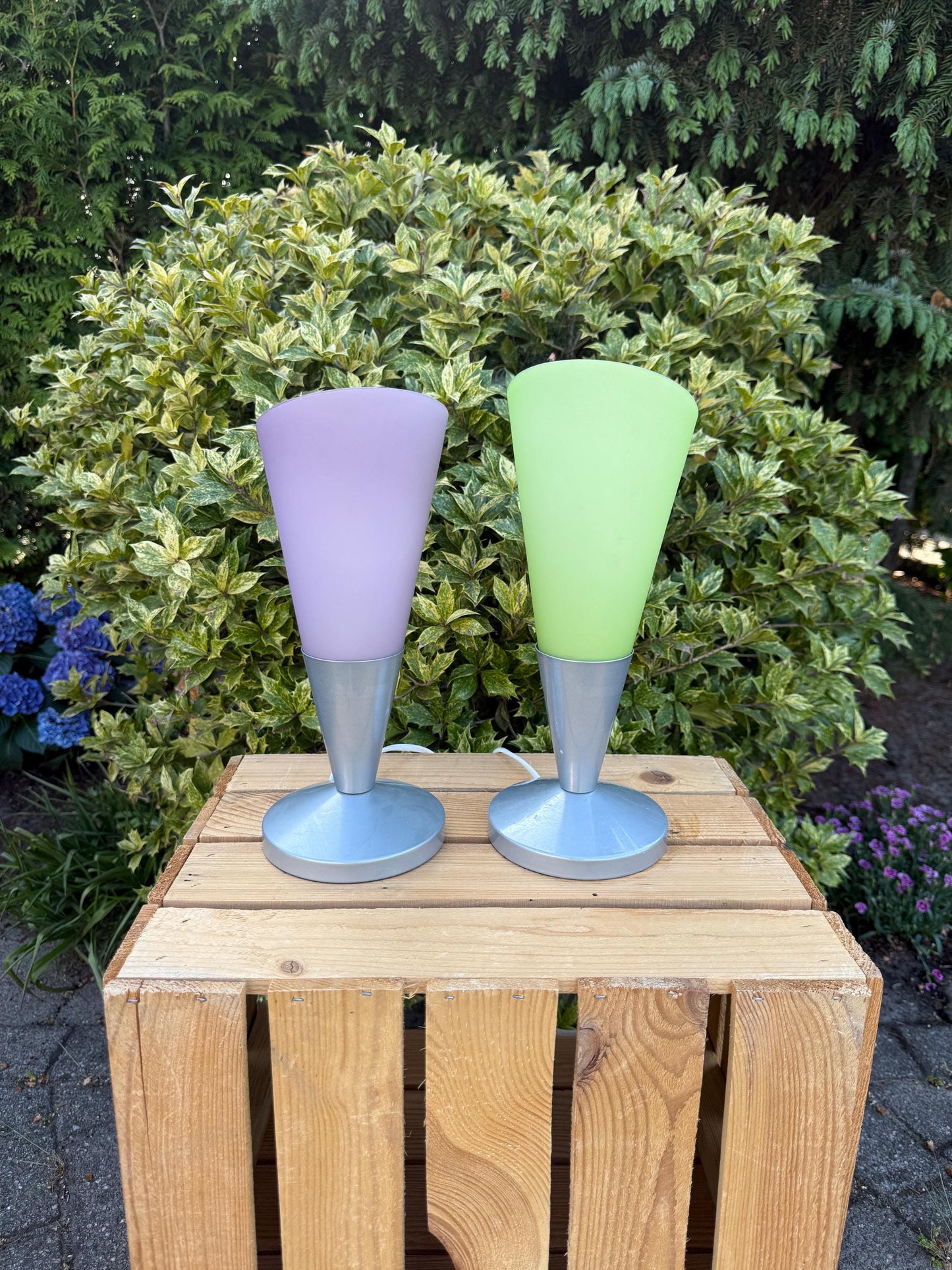 Vintage Ikea Table Lamp, Kryolit Glass Shade, Postmodern Design, Ice Cream Cone Shape, 1990s Lighting