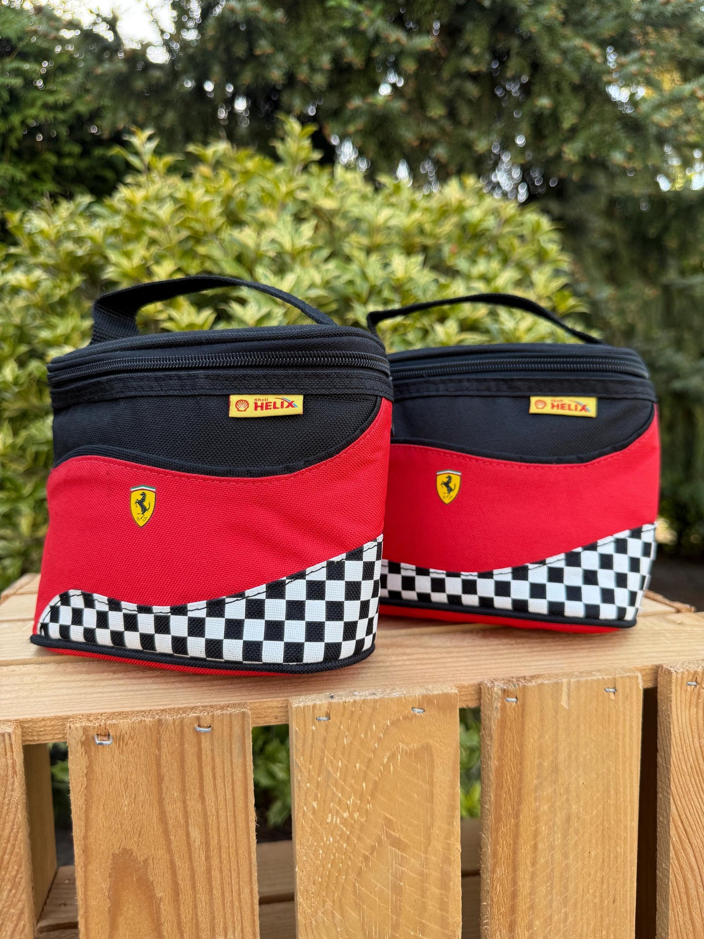 Ferrari Helix Small Carrying Bag Chequered Flag Pattern F1-Inspired Travel Pouch Scuderia Ferrari Official Licensed Gift for Motorsport Fans