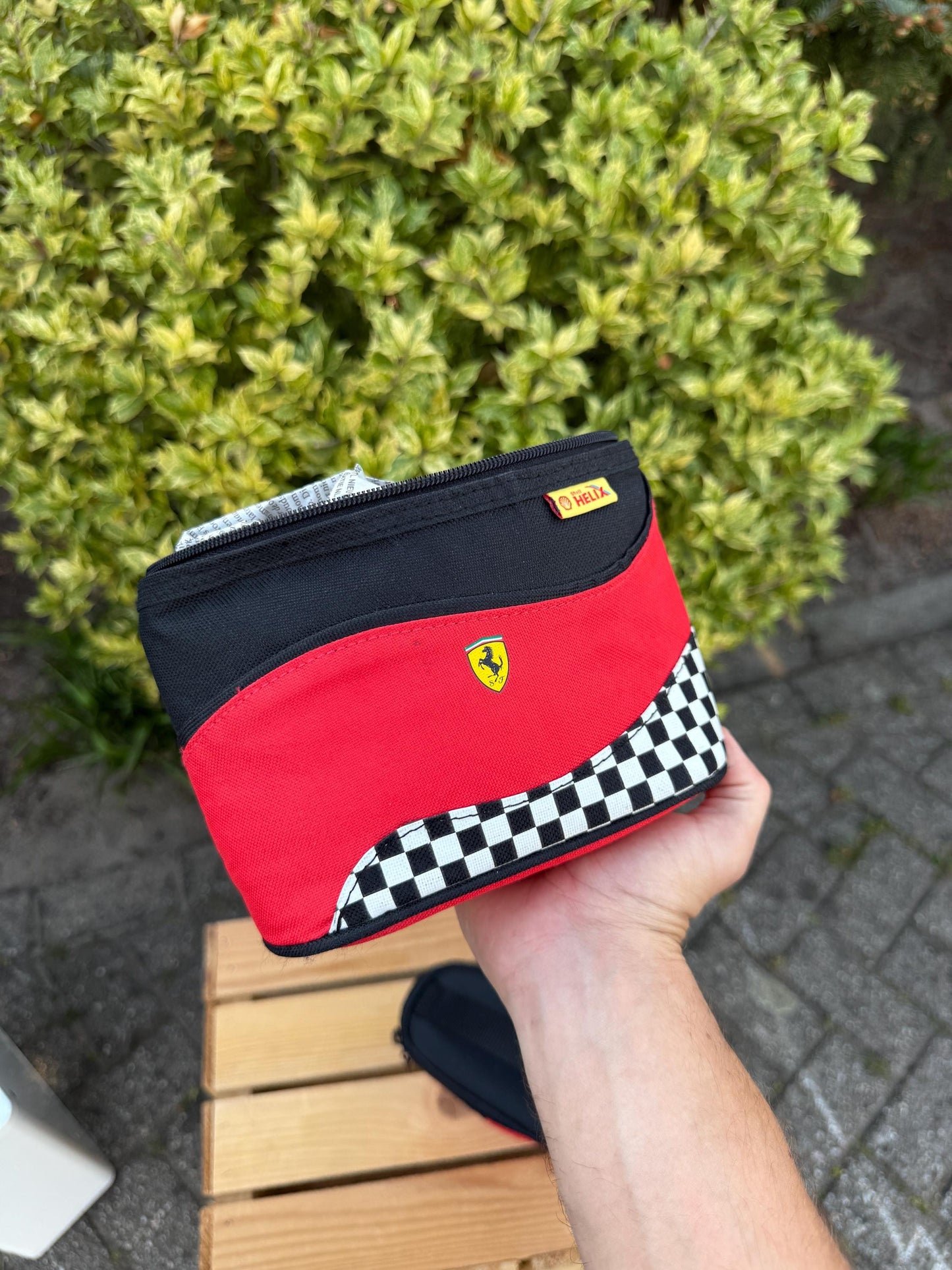 Ferrari Helix Small Carrying Bag Chequered Flag Pattern F1-Inspired Travel Pouch Scuderia Ferrari Official Licensed Gift for Motorsport Fans