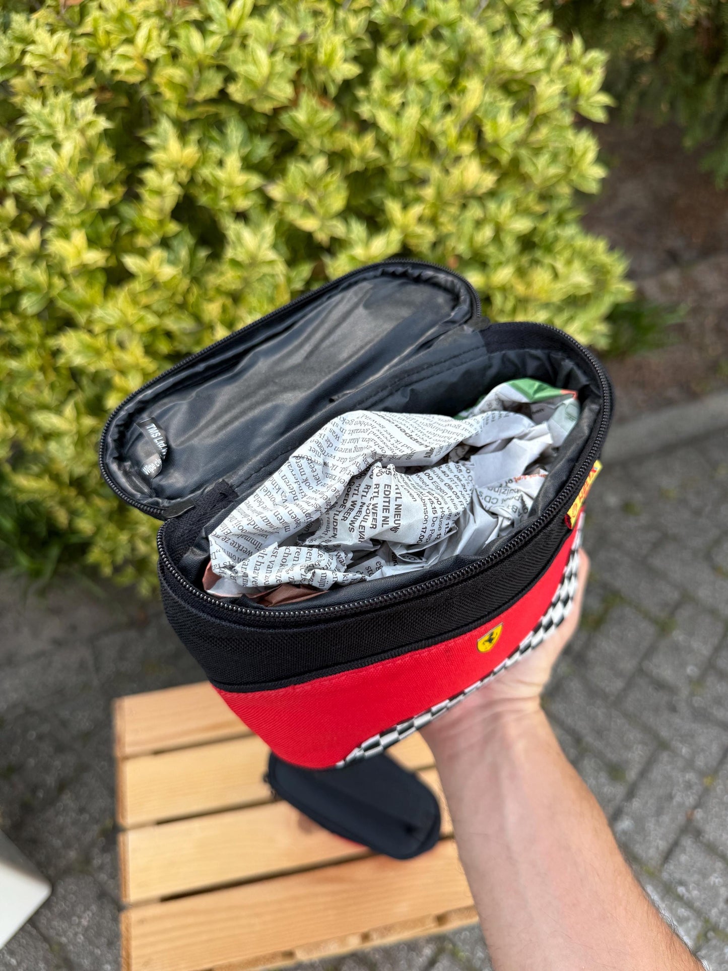 Ferrari Helix Small Carrying Bag Chequered Flag Pattern F1-Inspired Travel Pouch Scuderia Ferrari Official Licensed Gift for Motorsport Fans