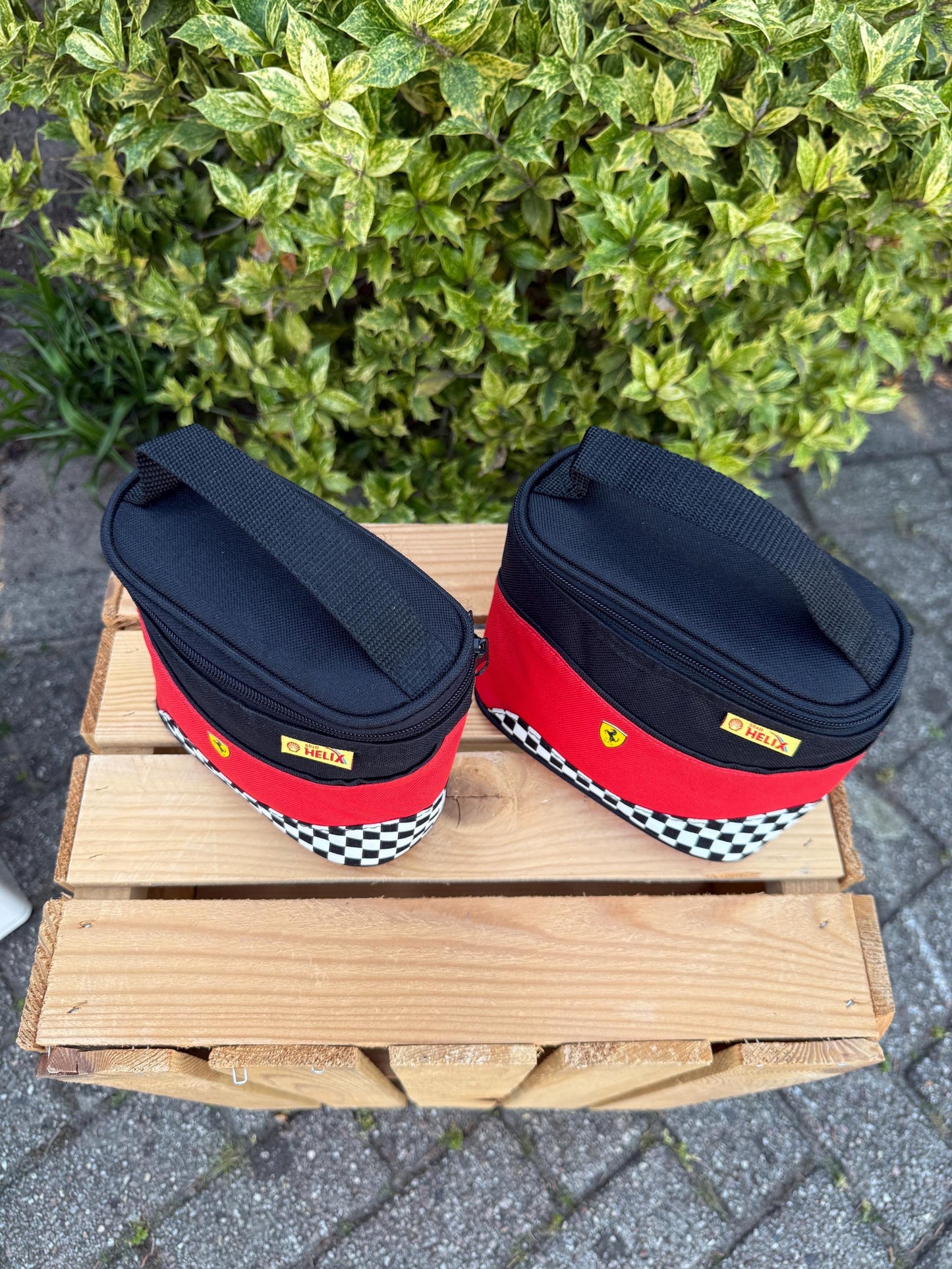 Ferrari Helix Small Carrying Bag Chequered Flag Pattern F1-Inspired Travel Pouch Scuderia Ferrari Official Licensed Gift for Motorsport Fans