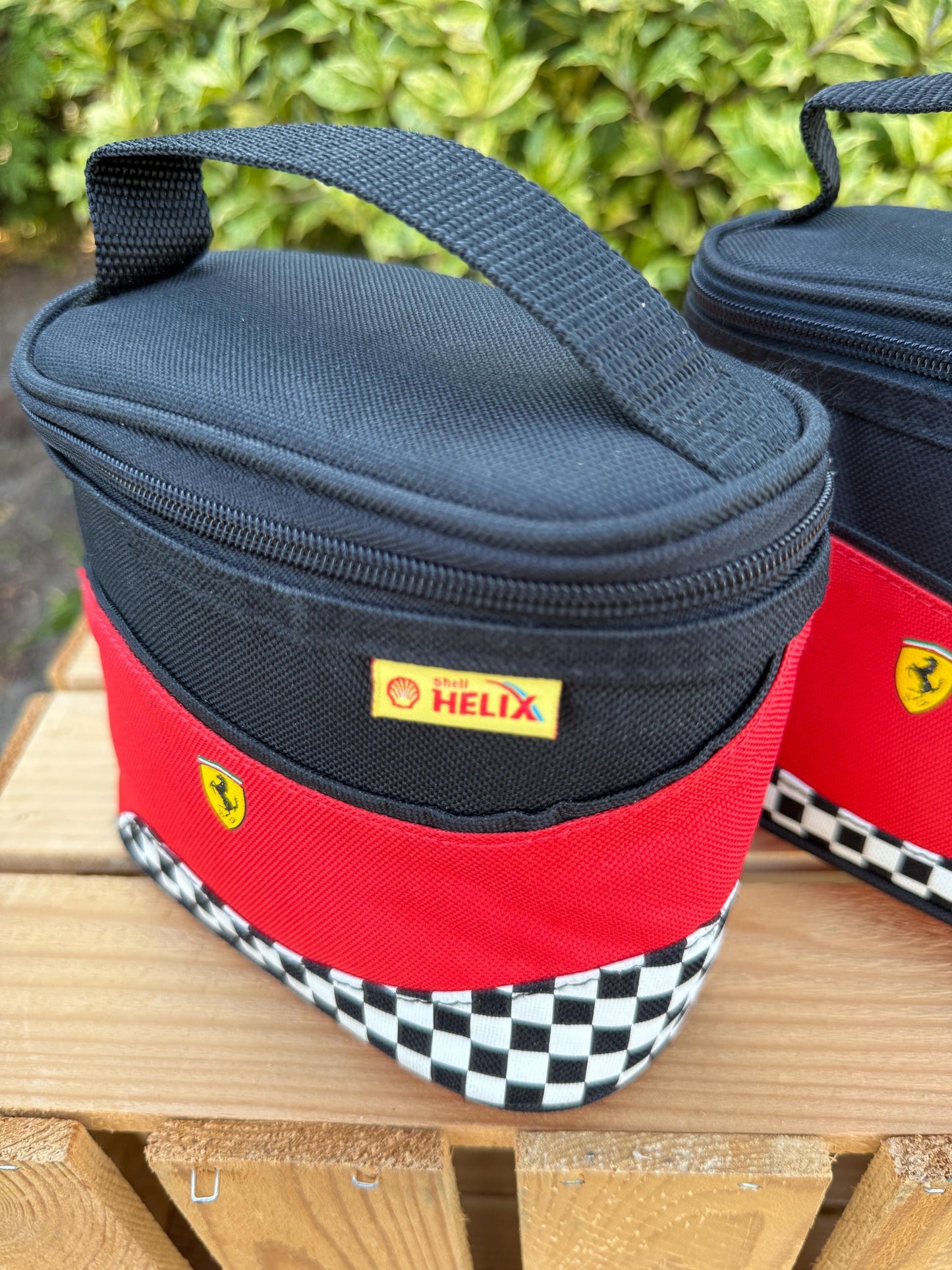 Ferrari Helix Small Carrying Bag Chequered Flag Pattern F1-Inspired Travel Pouch Scuderia Ferrari Official Licensed Gift for Motorsport Fans