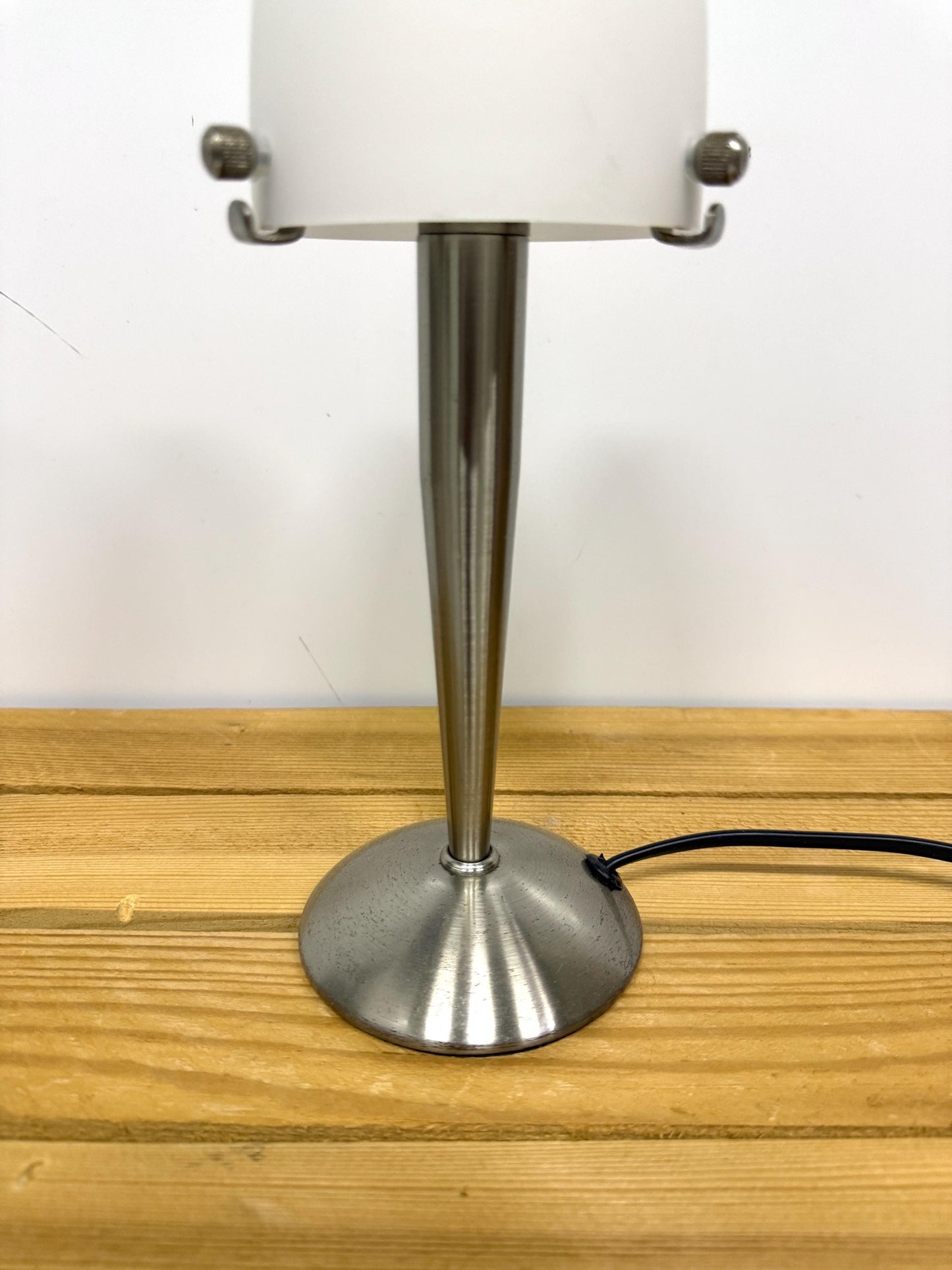 Vintage Table Lamp, Space Age Design, Glass and Chrome, Nineties Desk Lamp, Nightstand Light, White Sphere Minimalistic