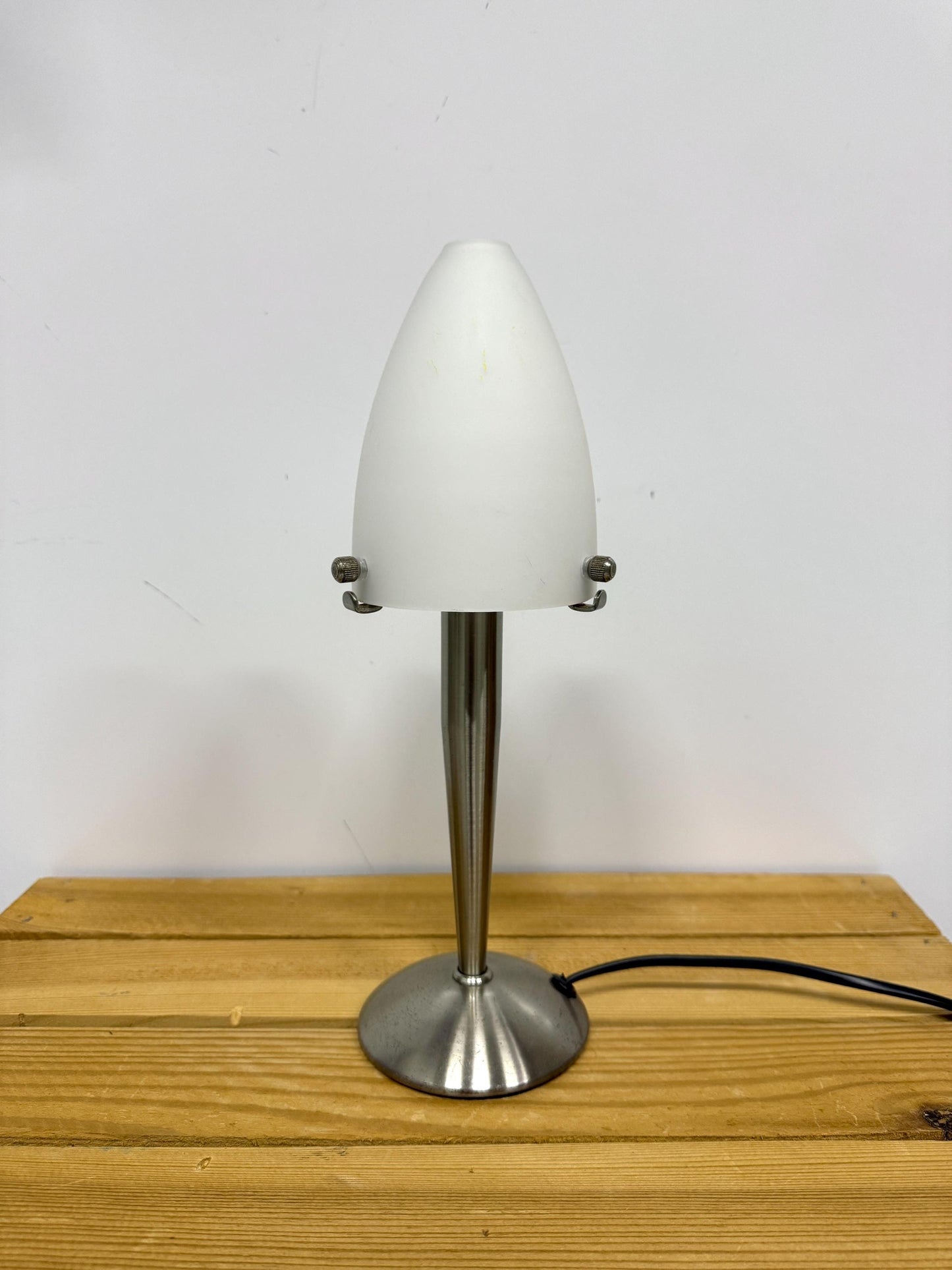 Vintage Table Lamp, Space Age Design, Glass and Chrome, Nineties Desk Lamp, Nightstand Light, White Sphere Minimalistic