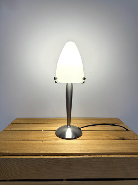 Vintage Table Lamp, Space Age Design, Glass and Chrome, Nineties Desk Lamp, Nightstand Light, White Sphere Minimalistic