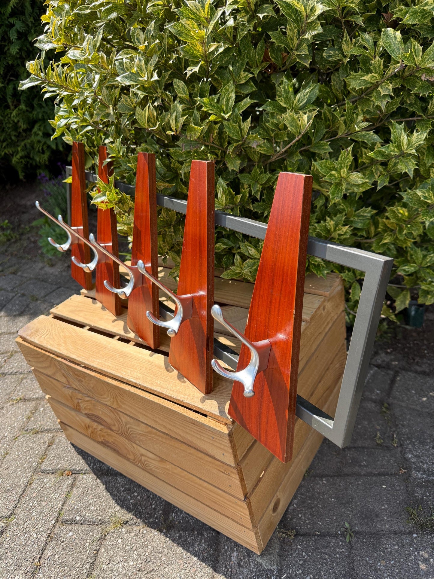 Vintage Wall Coat Rack, Pastoe Style, Wooden & Metal Design, 1970s Vibe Furniture, Space Age Interior, Unique Gift Idea