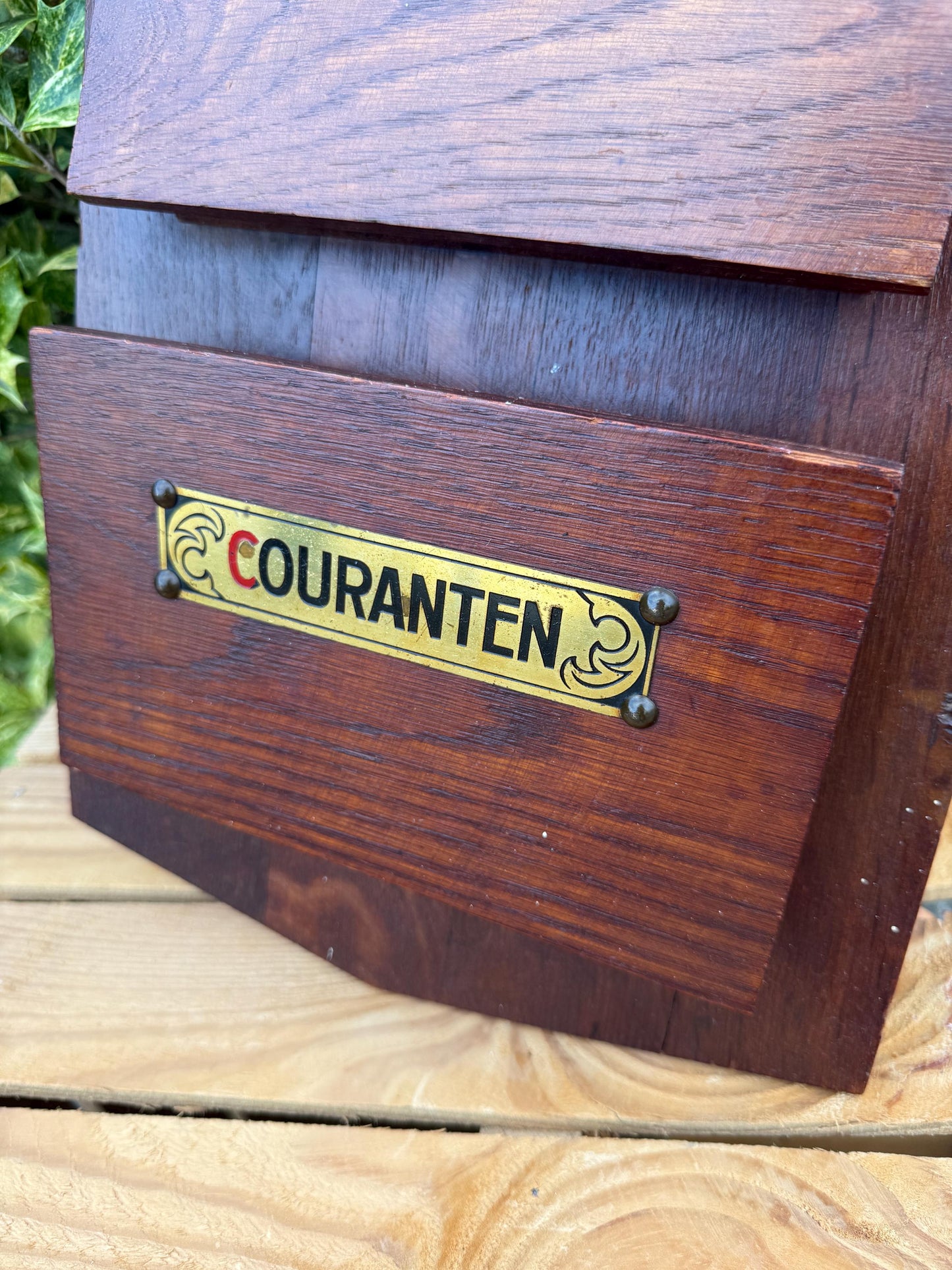 Vintage Wooden Art Deco Magazine and Newspaper Rack, Tijdschriften Couranten Holder, 1930s Dutch Deco Storage, Carved Wood Organizer