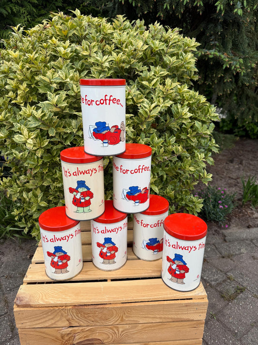 Bear Paddington Storage Cans, Vintage Coffee Tea Containers, Douwe Egberts Holland, Unique Gift Idea, Kitchen Decor Pots