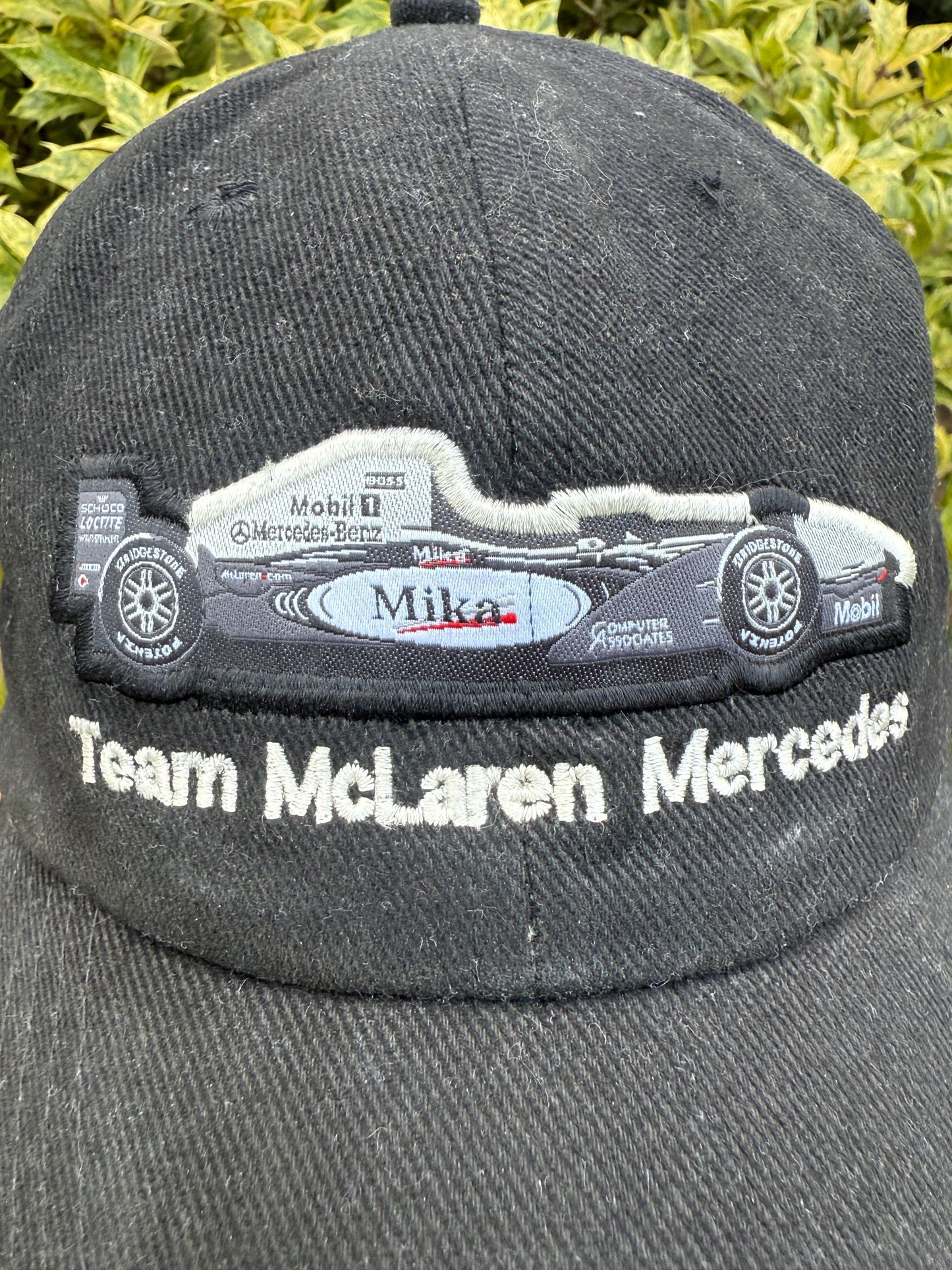 Vintage McLaren Mercedes F1  Cap, Black Racing Hat with West Sponsor & Car, Formula 1 Team Gear, Adjustable Fit