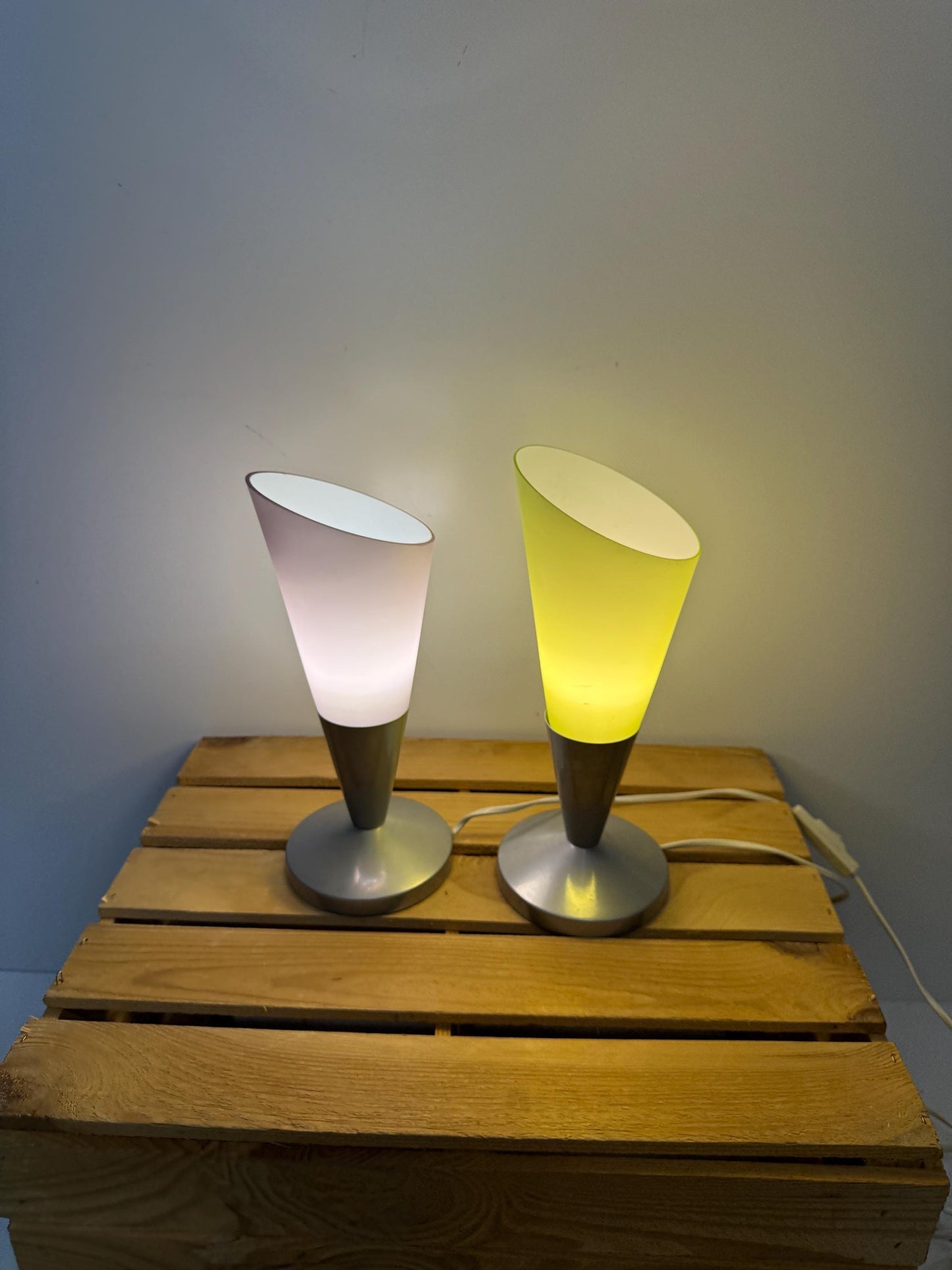 Vintage Ikea Table Lamp, Kryolit Glass Shade, Postmodern Design, Ice Cream Cone Shape, 1990s Lighting