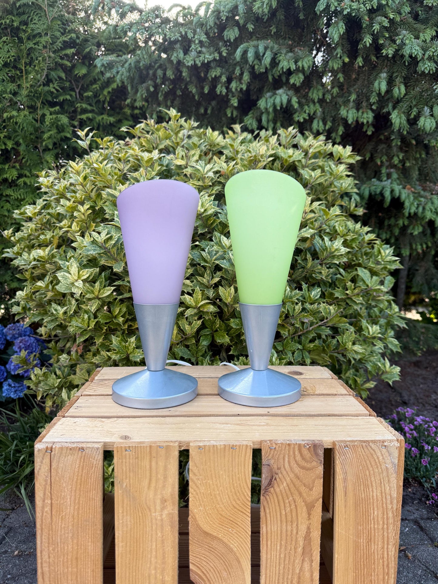 Vintage Ikea Table Lamp, Kryolit Glass Shade, Postmodern Design, Ice Cream Cone Shape, 1990s Lighting