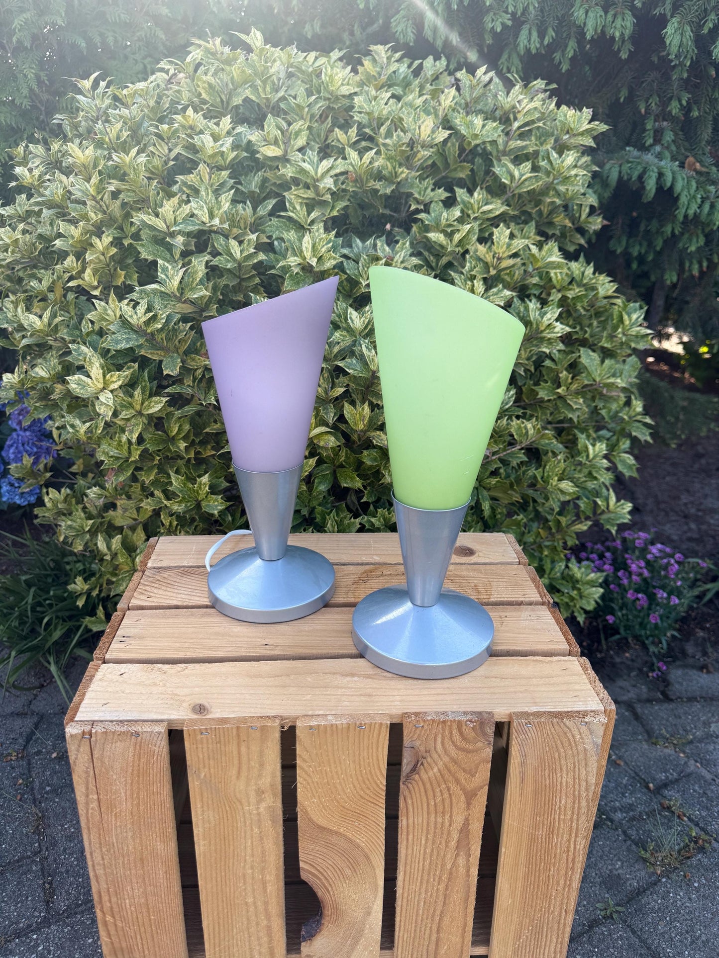 Vintage Ikea Table Lamp, Kryolit Glass Shade, Postmodern Design, Ice Cream Cone Shape, 1990s Lighting