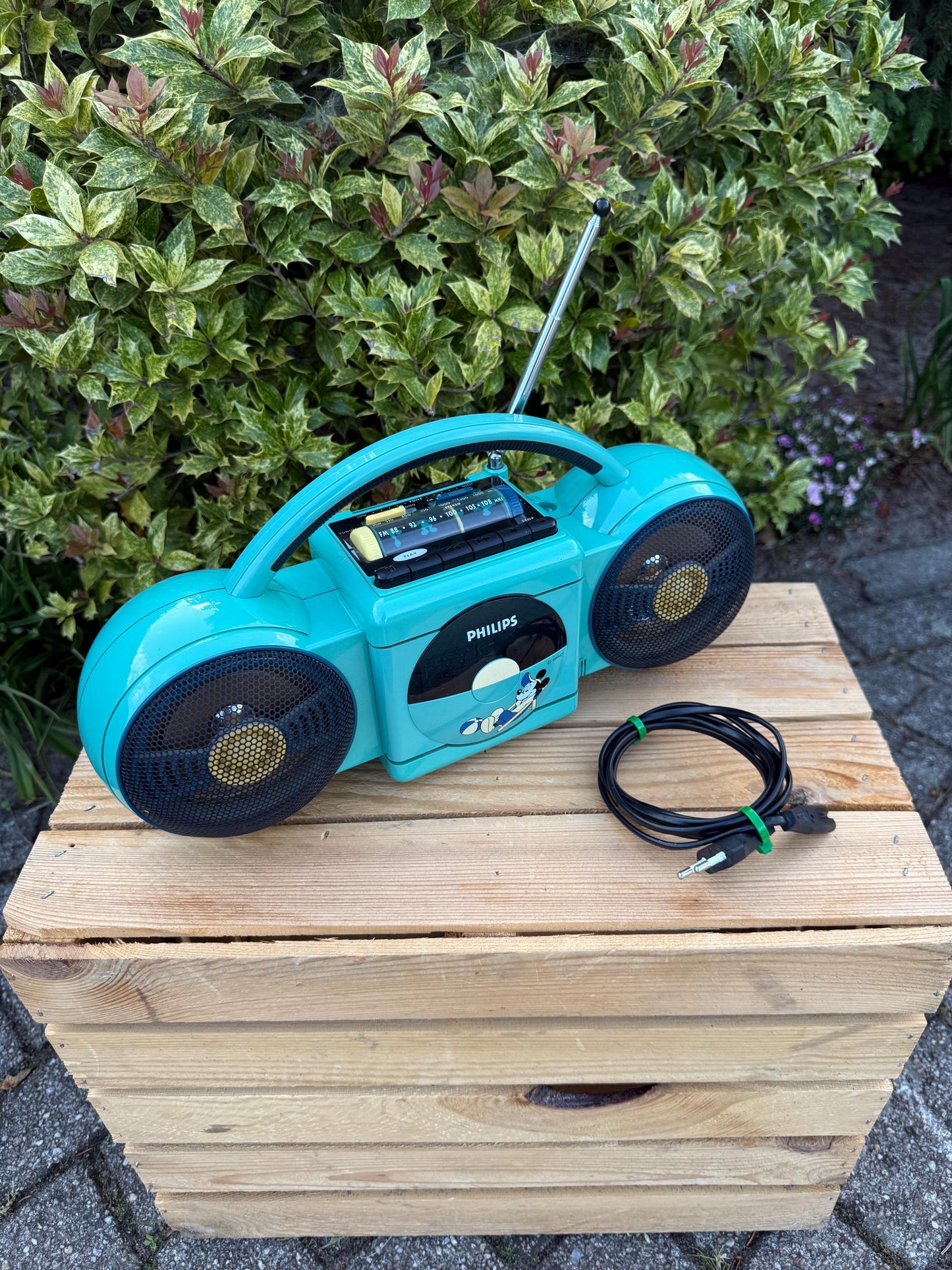 Vintage 1985 Philips Roller 2 Radio, Blue Mickey Mouse Portable AM FM Player, Retro Boombox, Cassette Untested, Disney Collectible