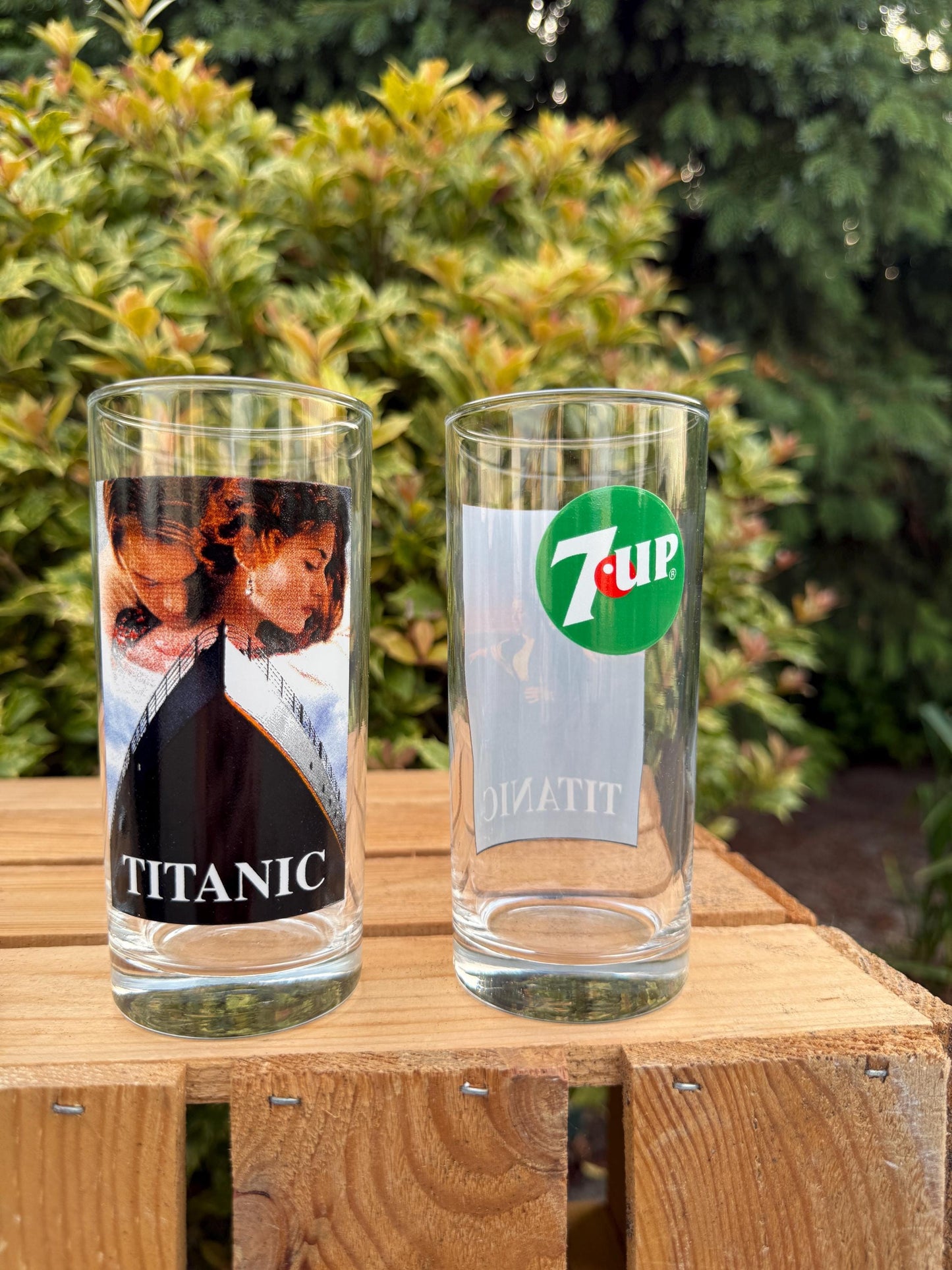 Vintage 7UP x Titanic Glasses Set of 4, Long Drink Tumblers, 1990s Movie Promo Collectible, Soda Advertising Glassware