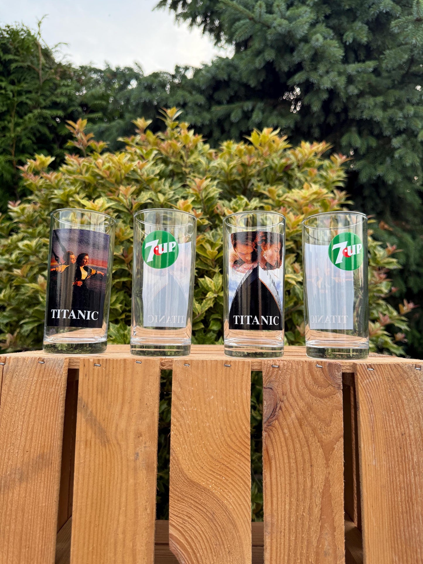 Vintage 7UP x Titanic Glasses Set of 4, Long Drink Tumblers, 1990s Movie Promo Collectible, Soda Advertising Glassware