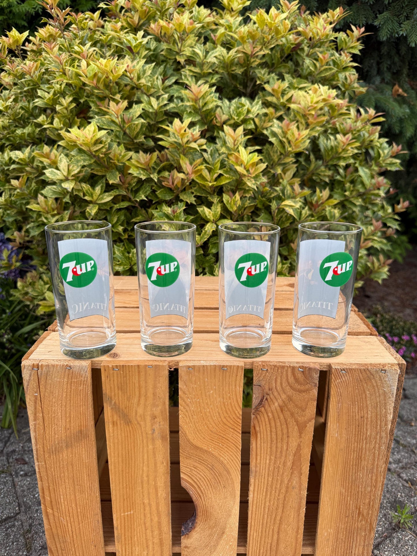 Vintage 7UP x Titanic Glasses Set of 4, Long Drink Tumblers, 1990s Movie Promo Collectible, Soda Advertising Glassware