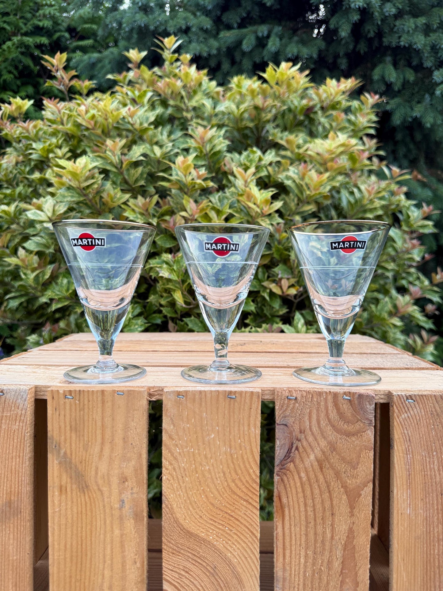 1 of 3 Vintage Martini Glasses, Gold Rim Logo Bar Glasses, Cocktail Drinkware, Branded Advertising Stemware, Collectible Barware