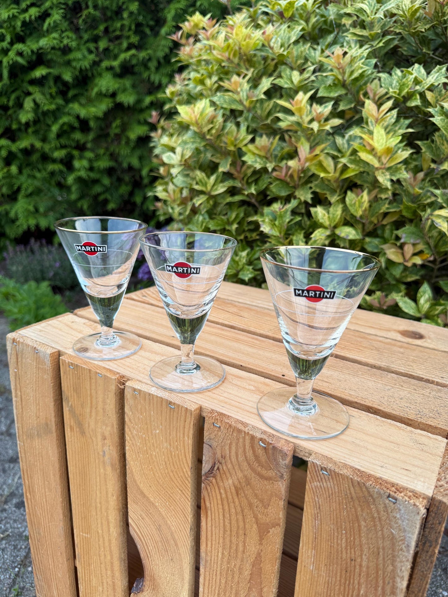 1 of 3 Vintage Martini Glasses, Gold Rim Logo Bar Glasses, Cocktail Drinkware, Branded Advertising Stemware, Collectible Barware