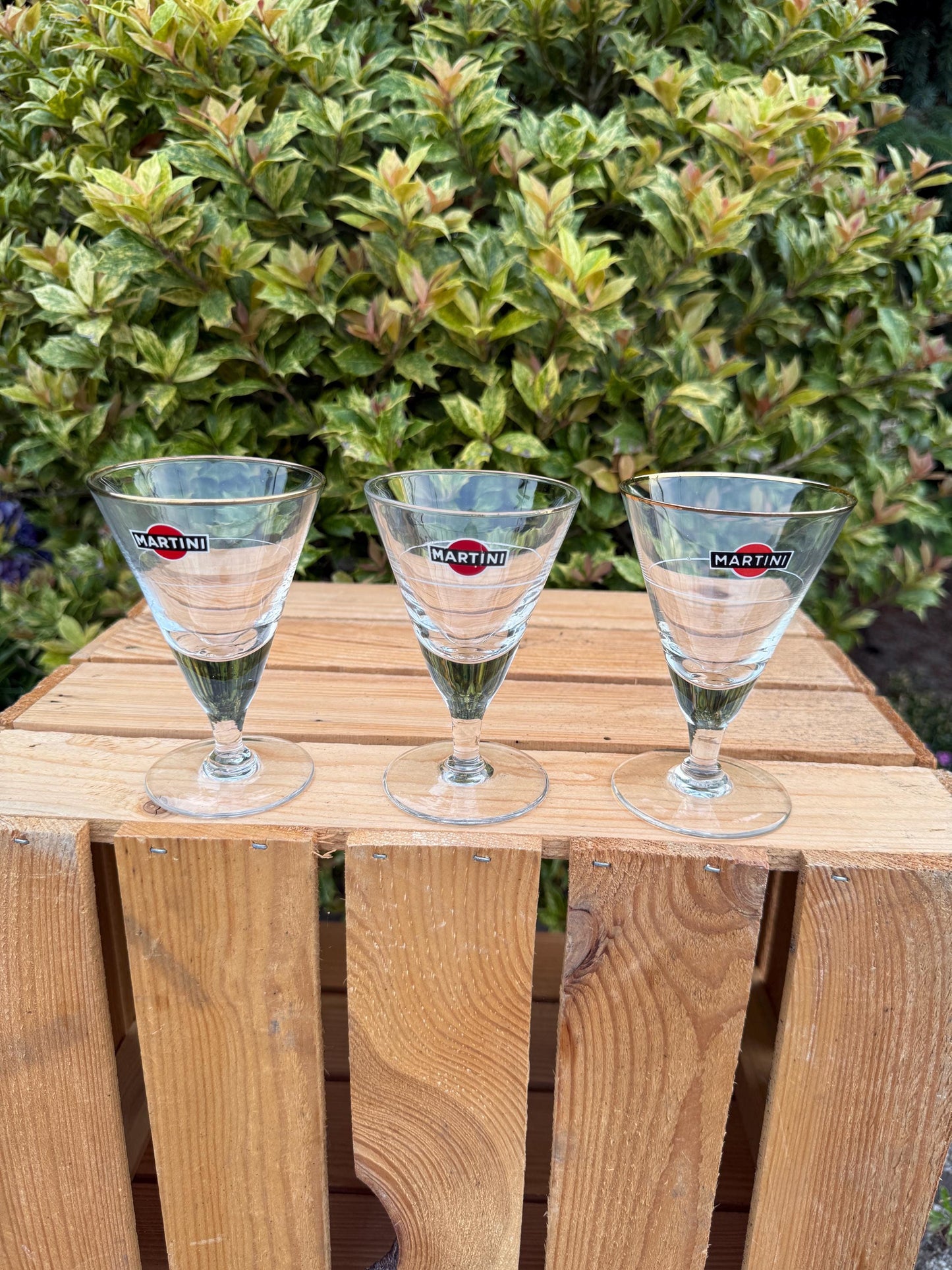 1 of 3 Vintage Martini Glasses, Gold Rim Logo Bar Glasses, Cocktail Drinkware, Branded Advertising Stemware, Collectible Barware